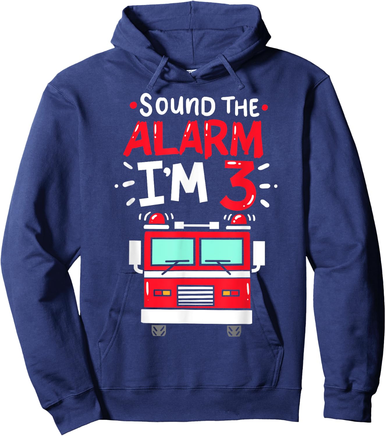 Firetruck 3rd Birthday Party Three 3 Years Old Gift Hoodie - Hoodie | Navy