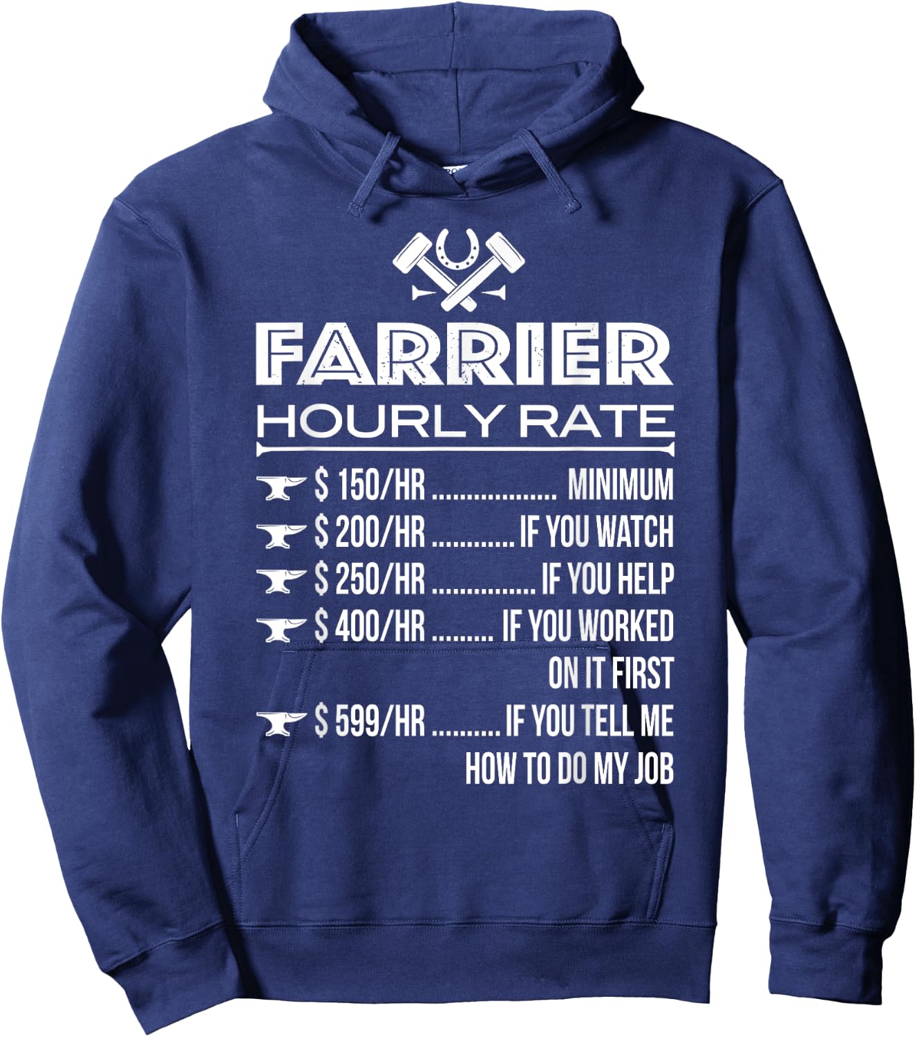 Horse Foot Care Specialist Job Title Wage Chart Funny Farrier Rates Labor Horseshoer Equine Hoof Worker Gift Hoodie - Hoodie | Navy