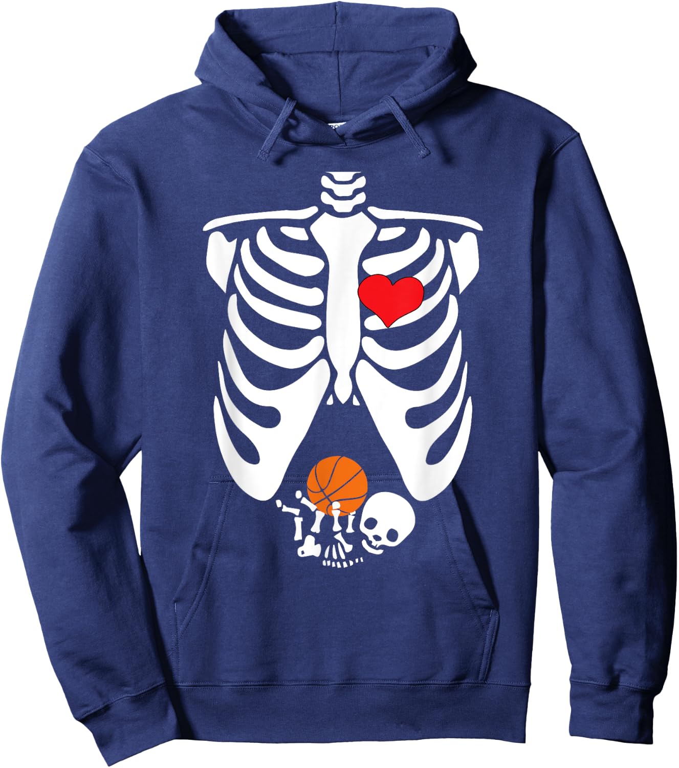 Funny Skeleton Baby Pregnant Halloween Basketball Hoodie - Hoodie | Navy
