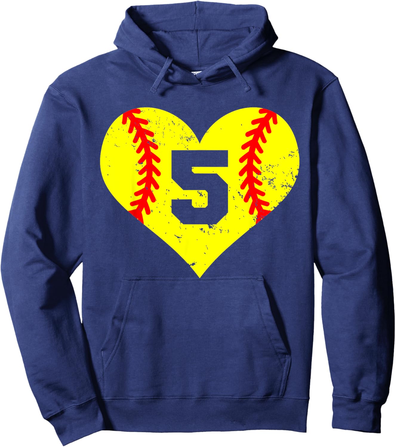 Softball Number 5 Jersey Funny Softball Heart Game Day Hoodie - Hoodie | Navy