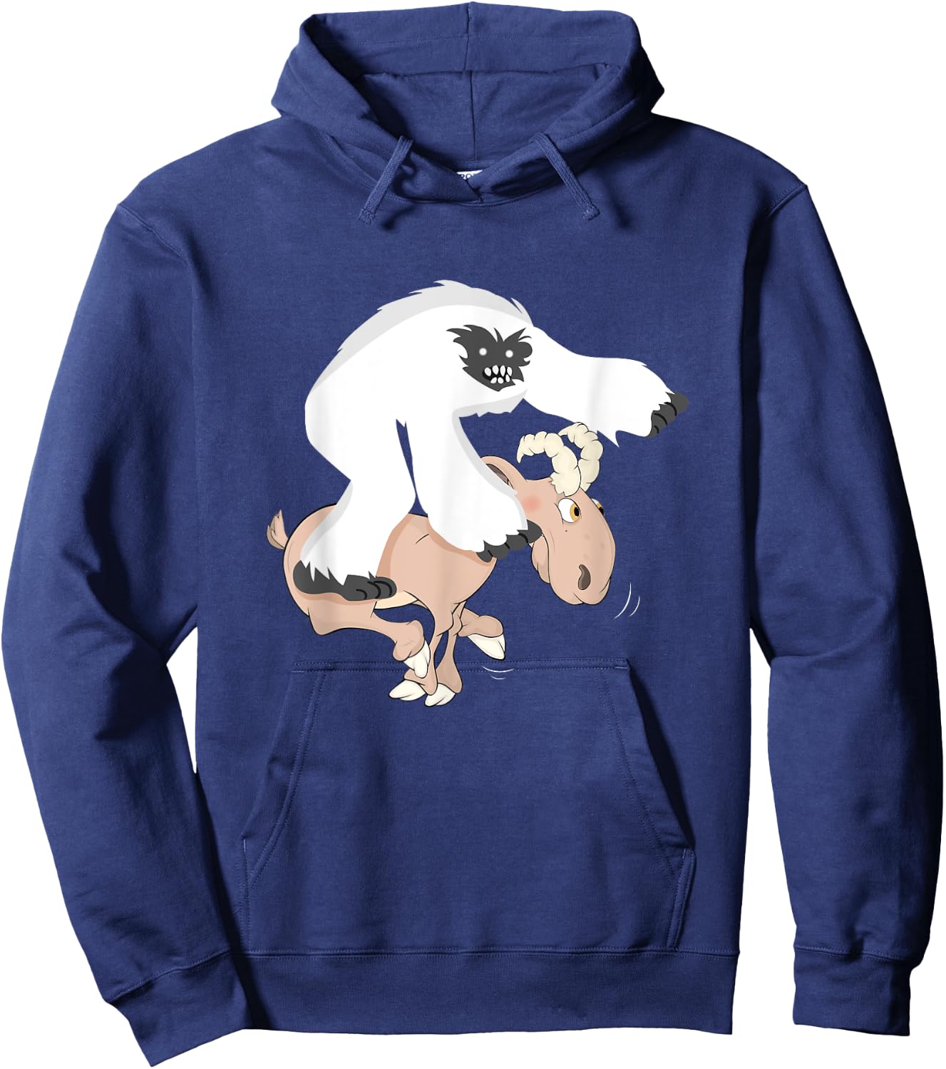 Funny Baby Yeti Riding Goat Cartoon Bigfoot Play Junior Goat Hoodie - Hoodie | Navy