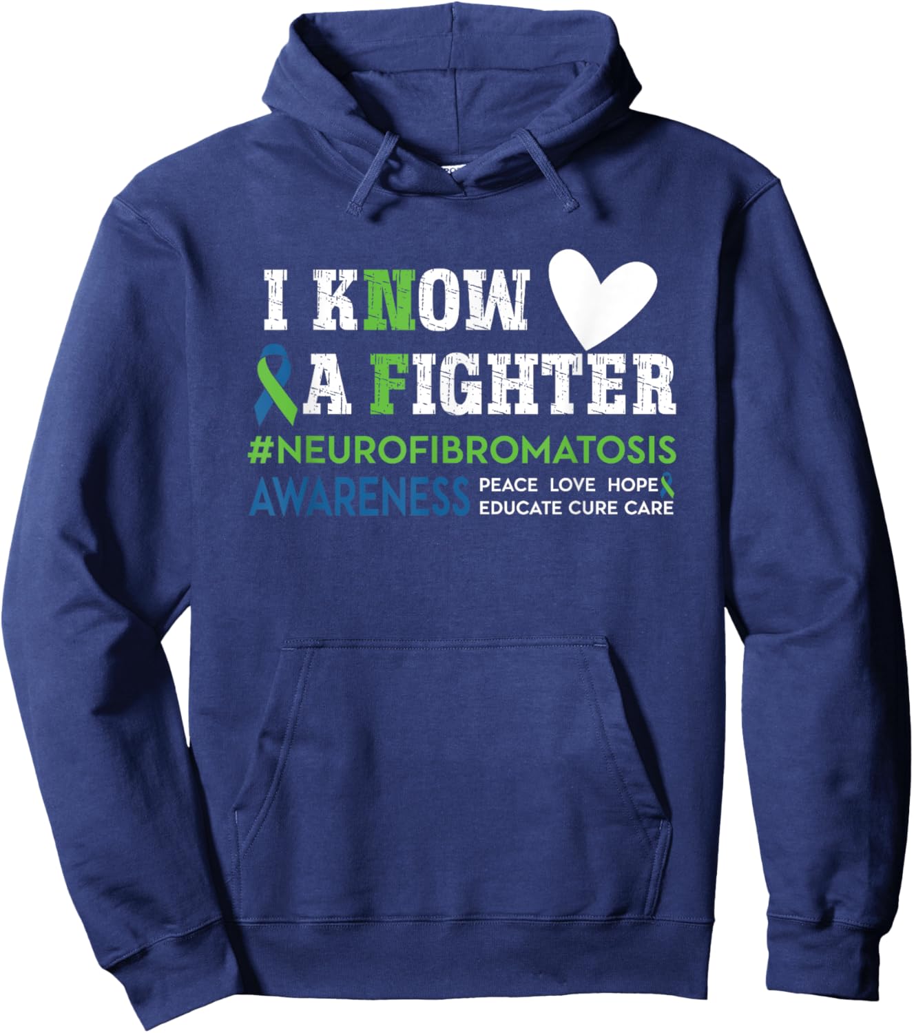 Neurofibromatosis Awareness I Know a Fighter NF Green Ribbon Hoodie - Hoodie | Navy