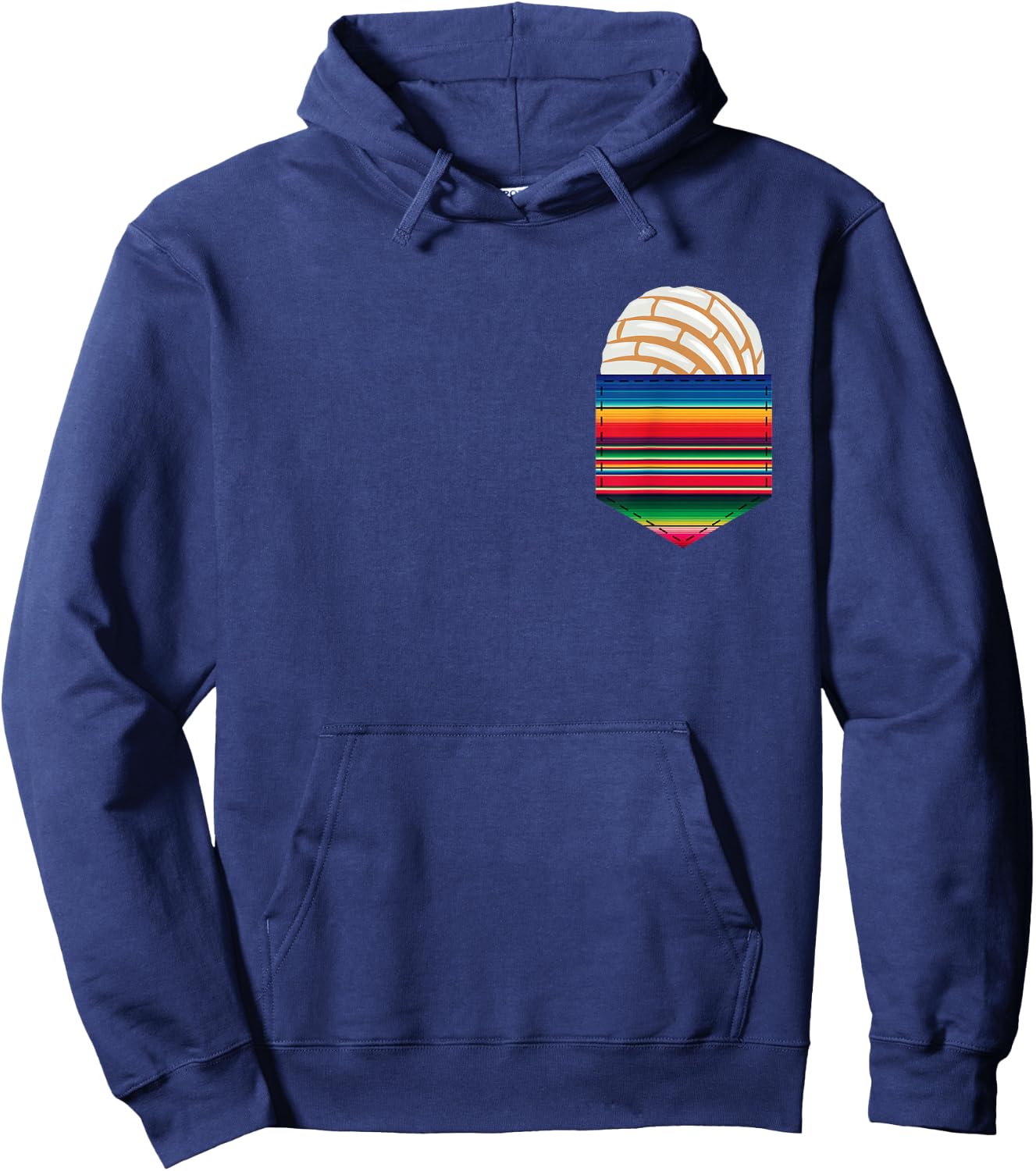 Colorful Serape Pocket Image White Concha Fun Fiesta Gift Hoodie - Hoodie | Navy