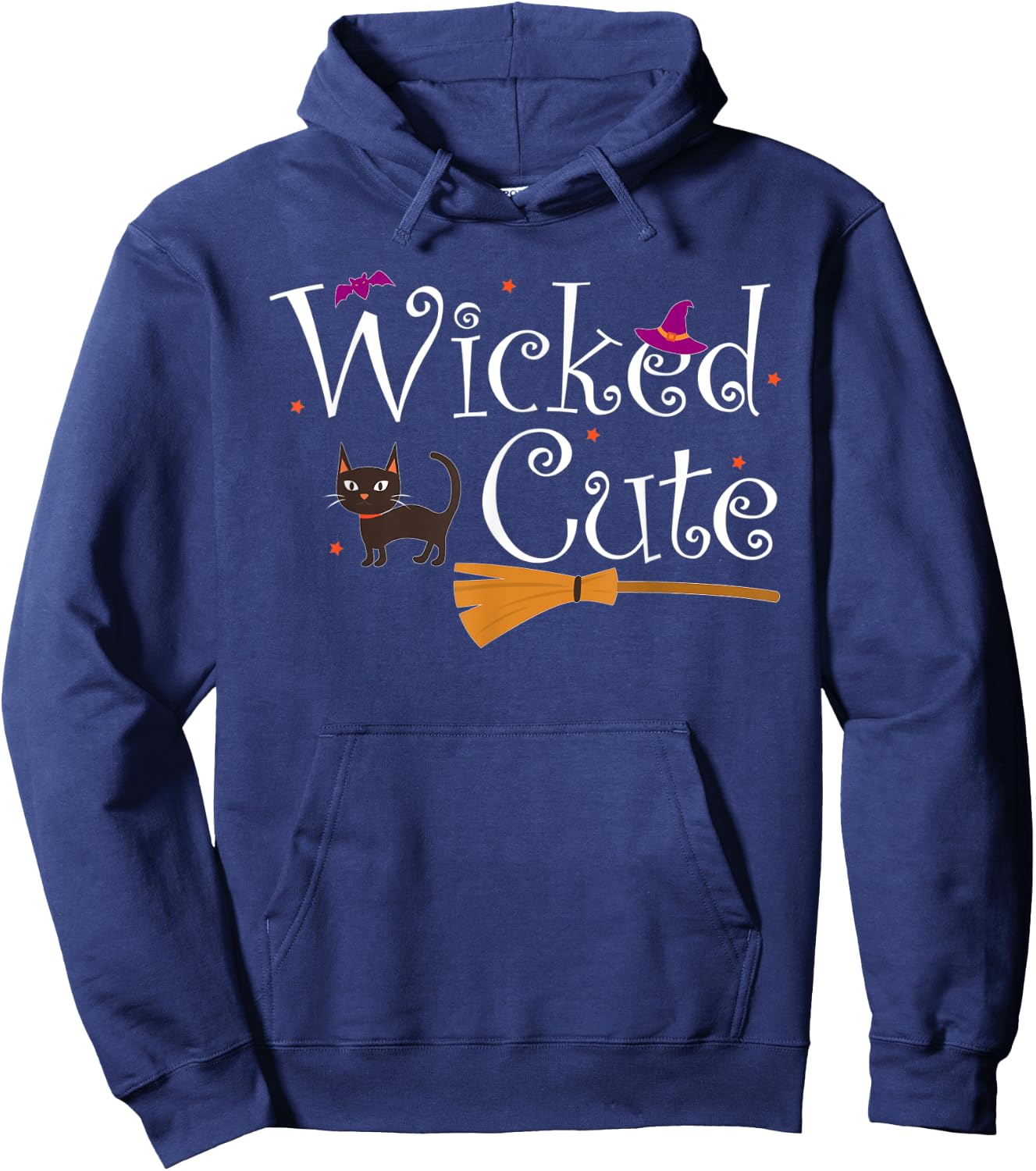 Wicked Cute Witch Halloween Costume Cat Broom Hat Gift Women Kids Hoodie - Hoodie | Navy