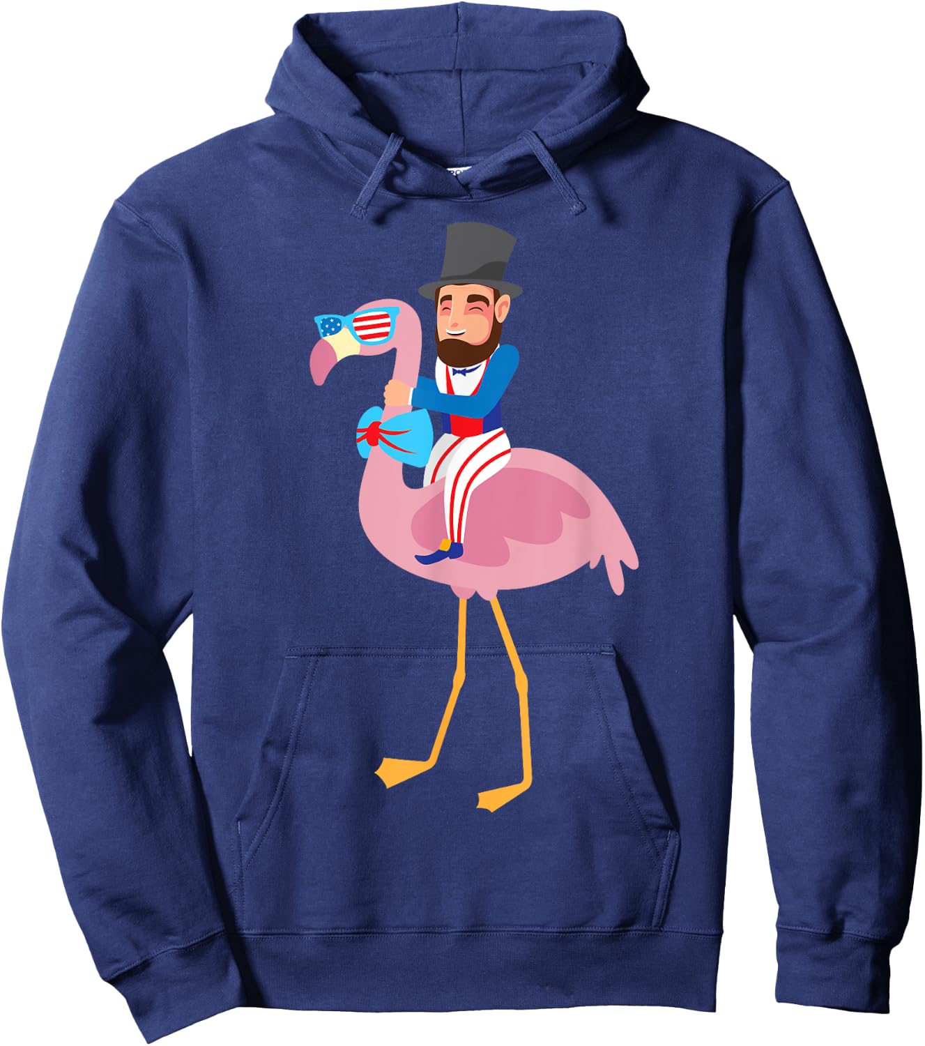 Abraham Lincoln Flamingo 4th Of July American Flag Gift Hoodie - Hoodie | Navy