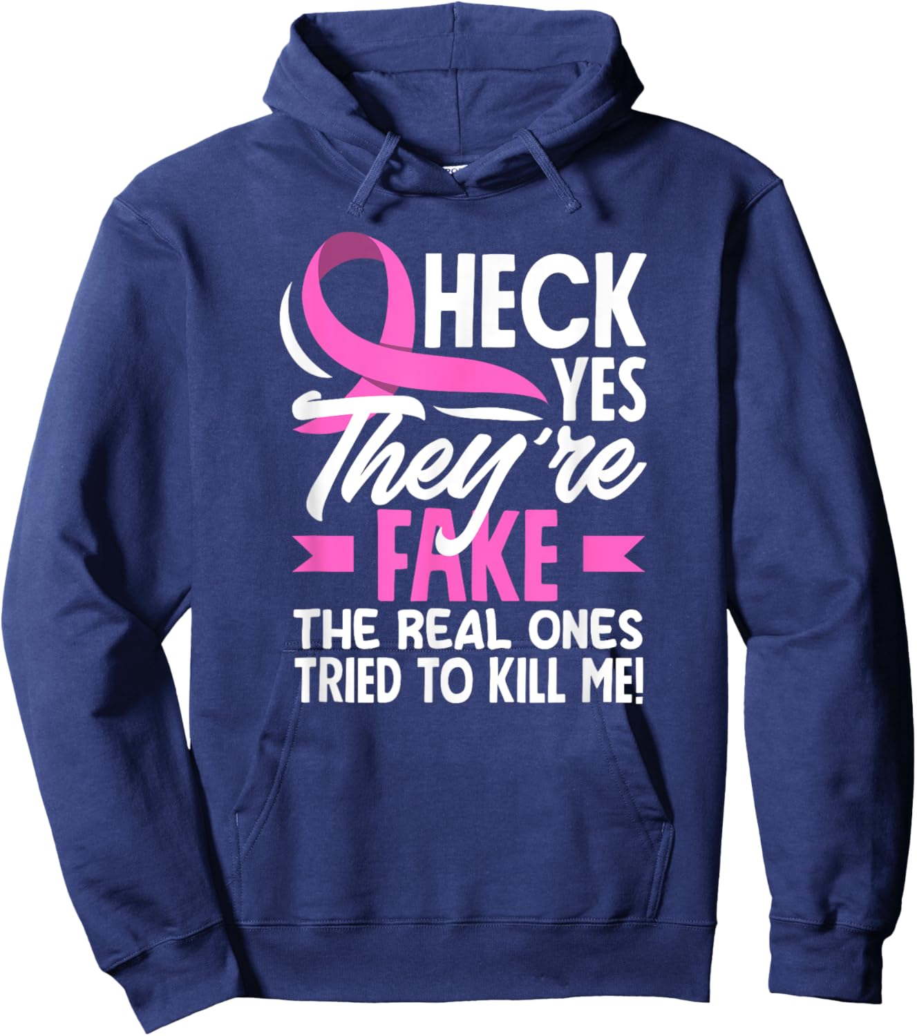 Breast Cancer Warrior Fake Boobs Breast Cancer Awareness Hoodie - Hoodie | Navy