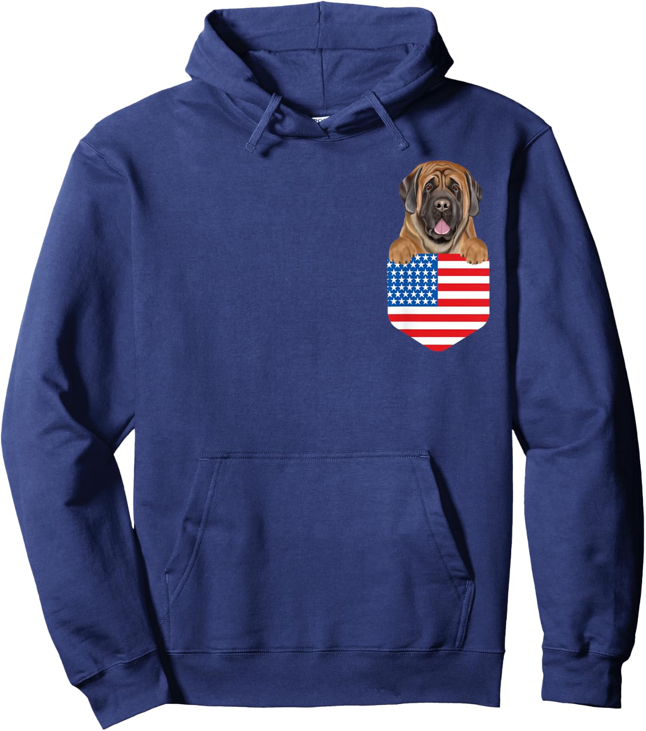 America Flag Mastiff Dog In Pocket Hoodie - Hoodie | Navy