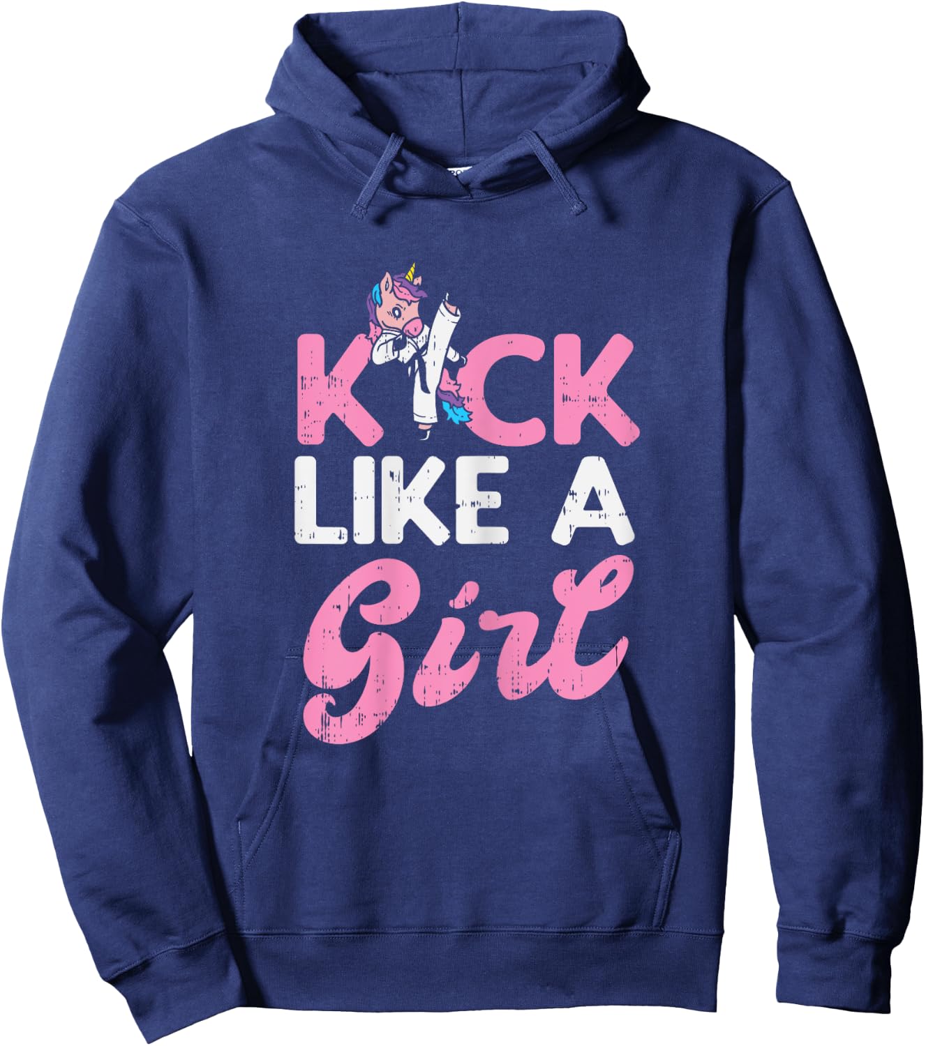 Kick Like Girl Unicorn Karate Taekwondo Martial Arts Gift Hoodie - Hoodie | Navy
