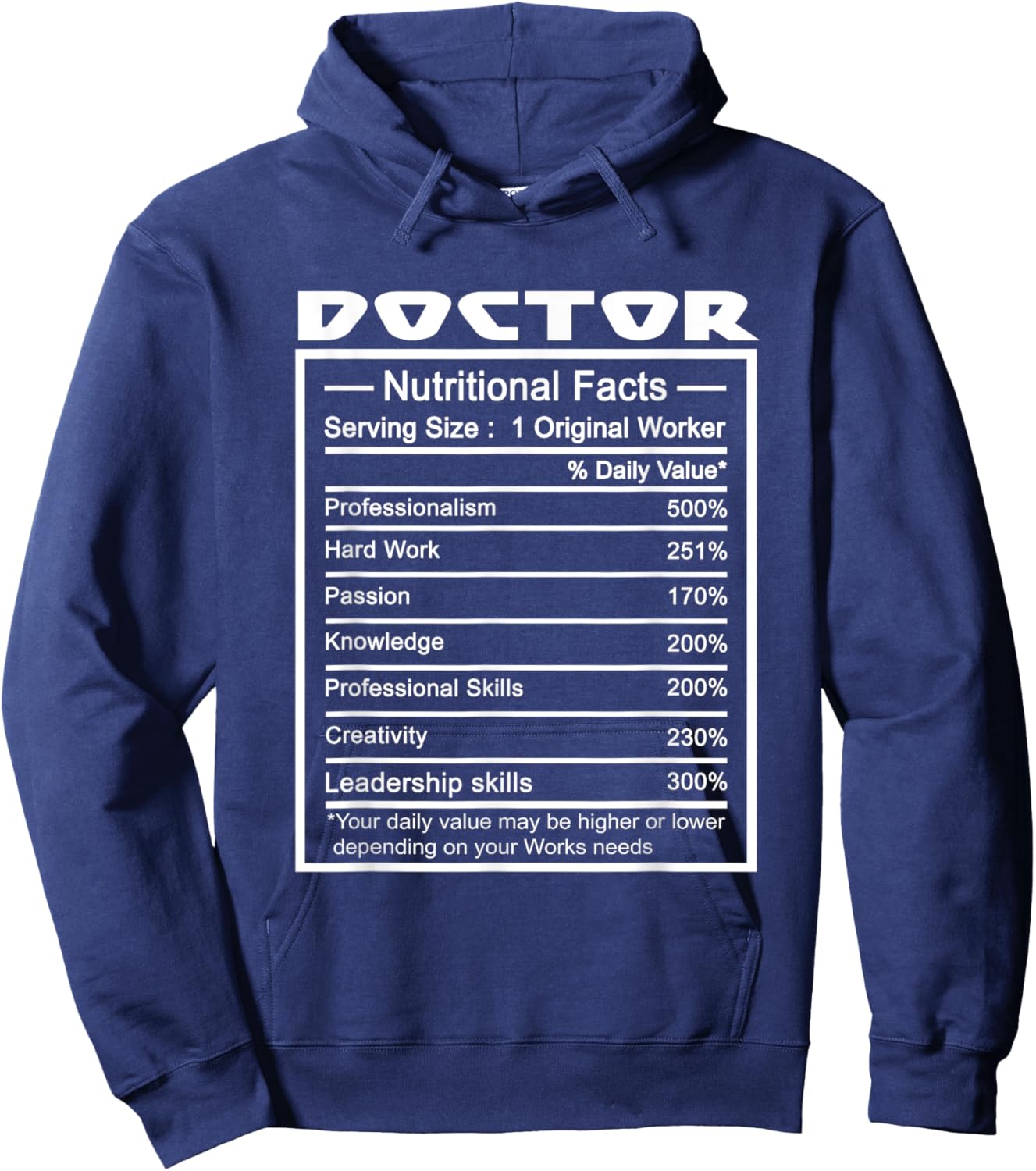 Doctor Funny Job Title Worker Nutrition Facts Doctor Hoodie - Hoodie | Navy