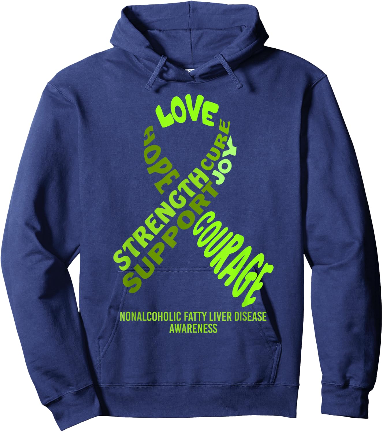Nonalcoholic Fatty Liver Dz. Awareness Ribbon W/ Words Shirt Hoodie - Hoodie | Navy