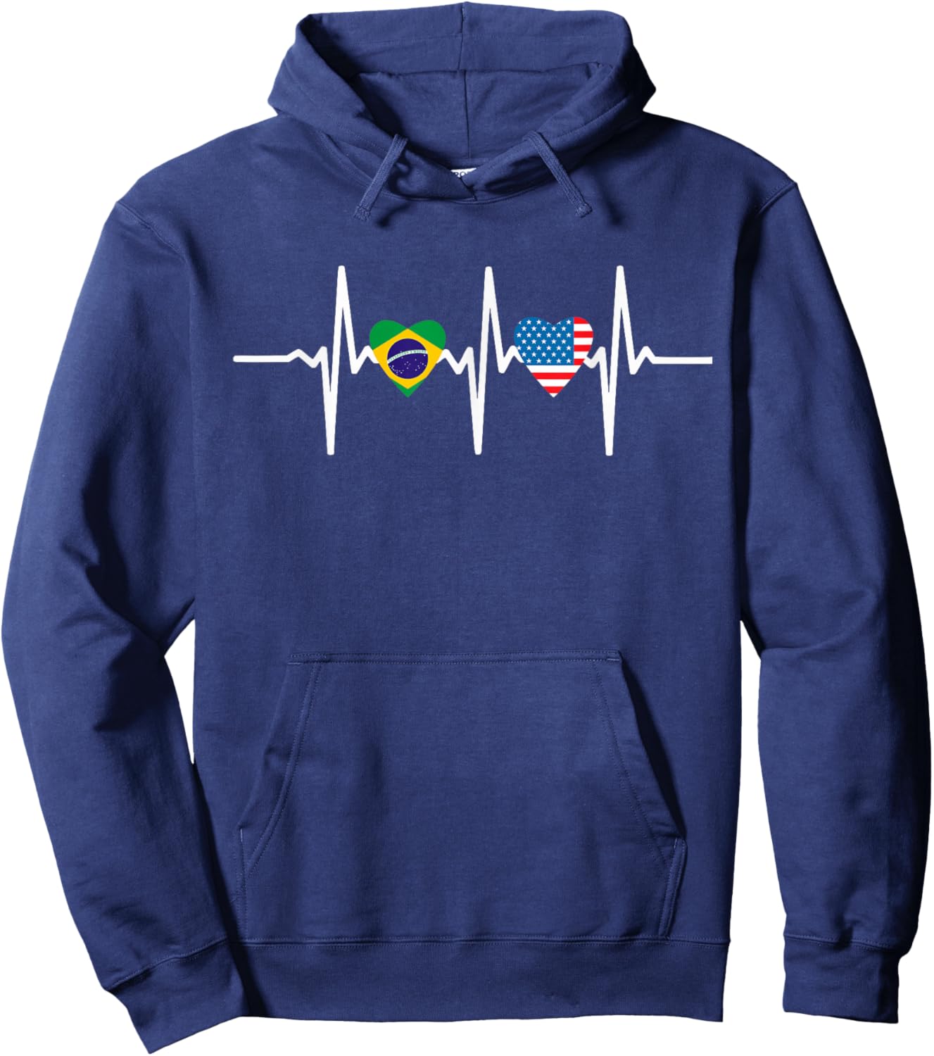 Half American Brazilian America Brazil Flag Heartbeat Heart Hoodie - Hoodie | Navy