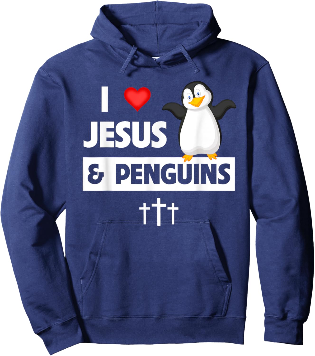 I Love Jesus and Penguins Christian Flightless Bird Bible Hoodie - Hoodie | Navy