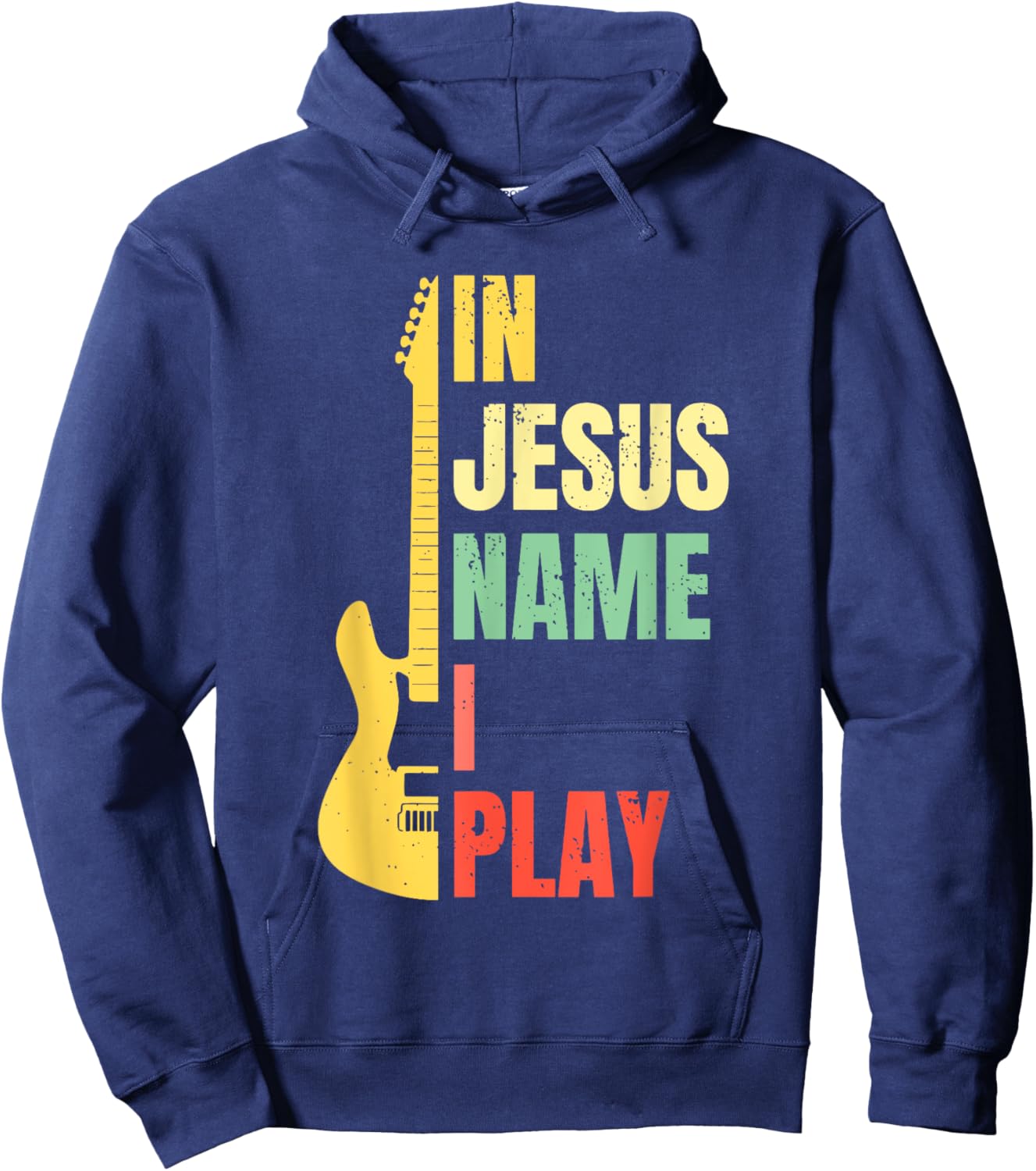 In Jesus Name I Play Guitar Christian Bass Musician Vintage Hoodie - Hoodie | Navy