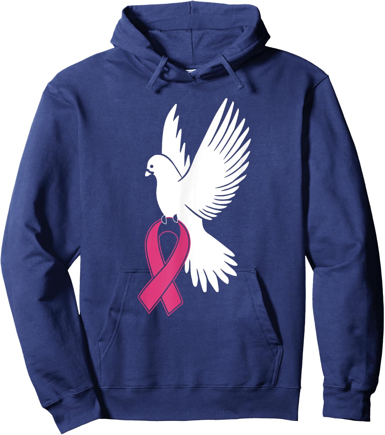 White Dove Carrying Breast Cancer Awareness Pink Ribbon Hoodie - Hoodie | Navy