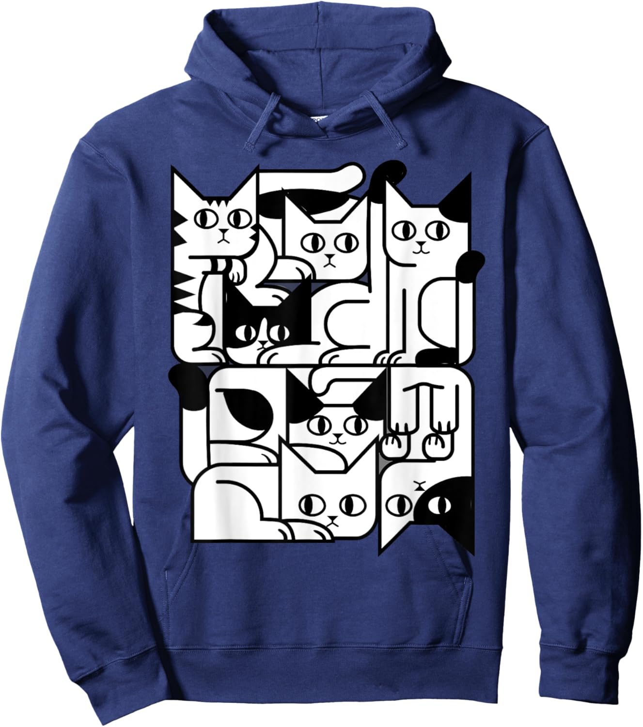 Feline Animal Friends Apparel for Cat Enthusiasts Geometric Cat Silhouette Abstract Kitten Classic Cute Cat , Small, Black Hoodie - Hoodie | Navy