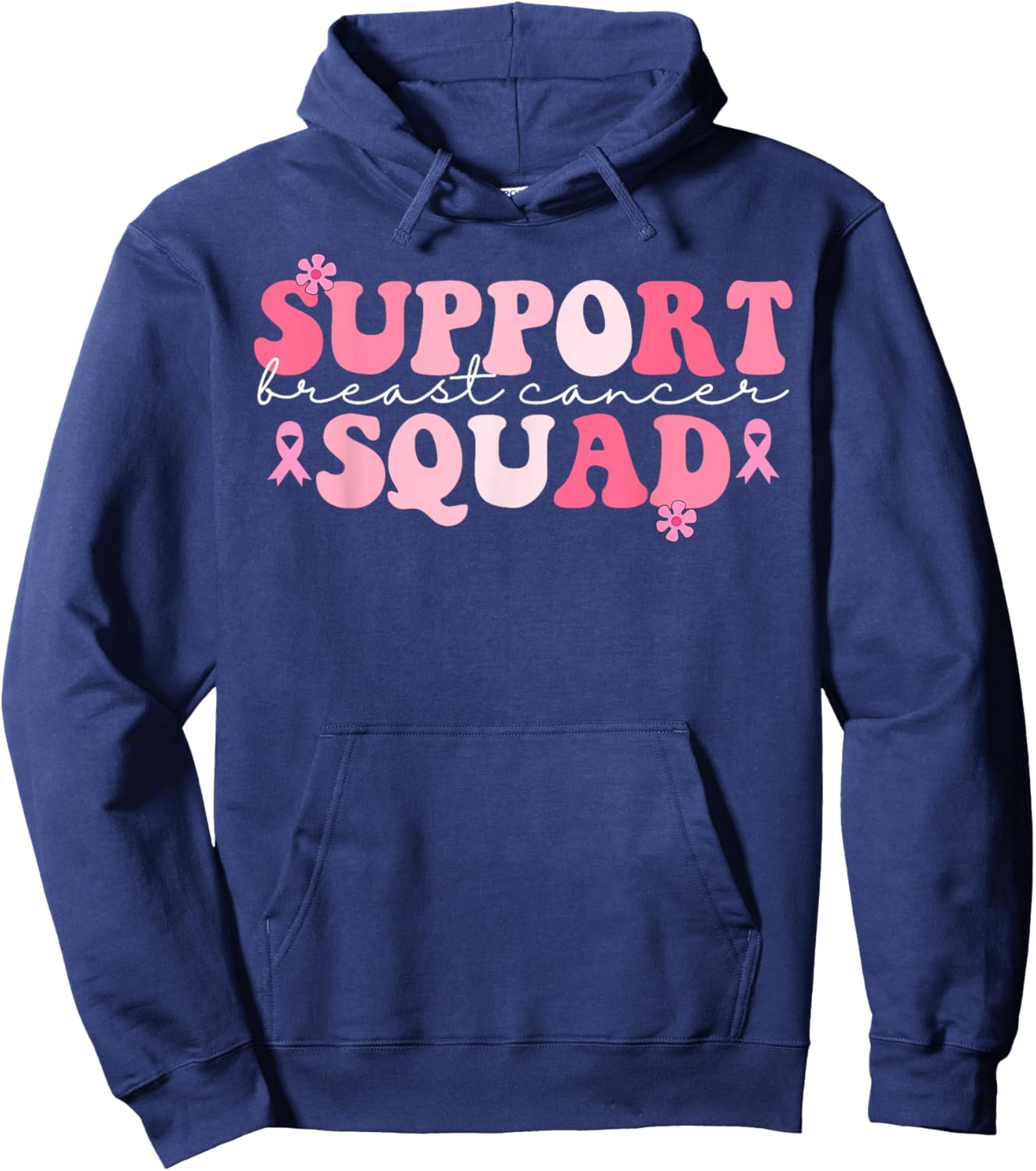 Pink Groovy Support Squad Breast Cancer Awareness Month Hoodie - Hoodie | Navy