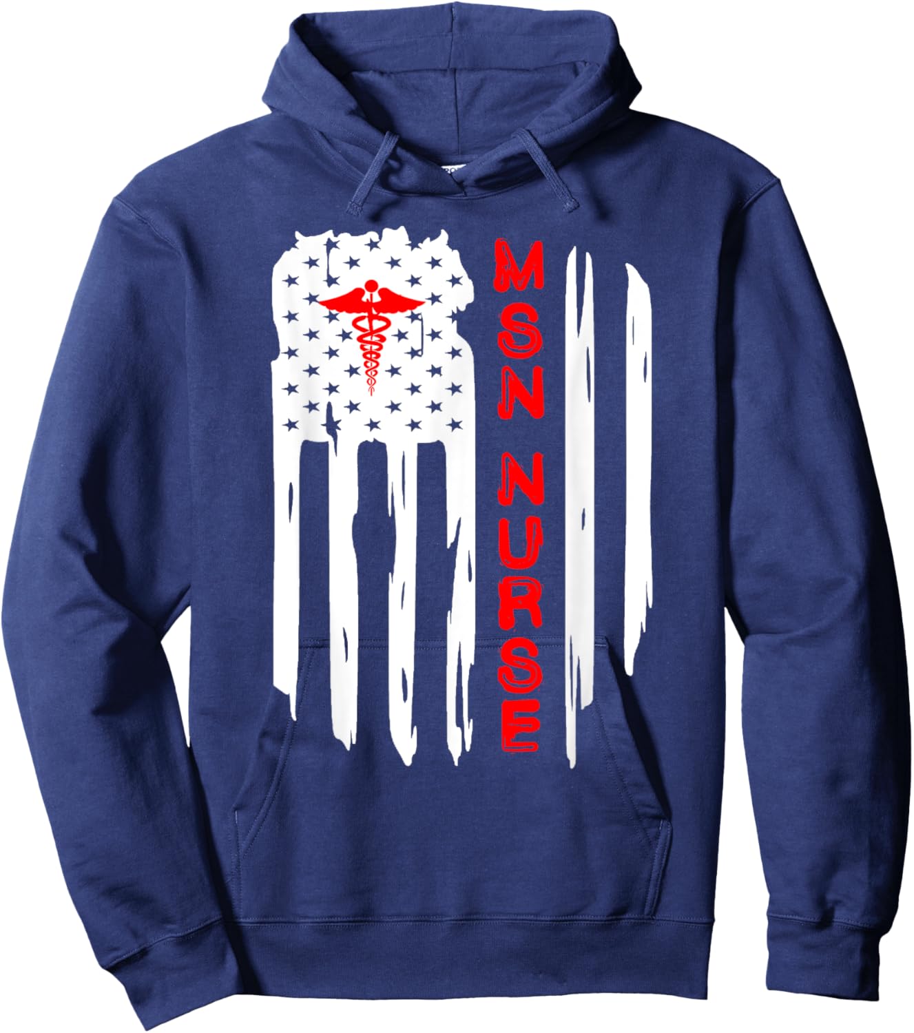 Patriotic American USA Flag MSN Nurse Caduceus RN Graduate Hoodie - Hoodie | Navy