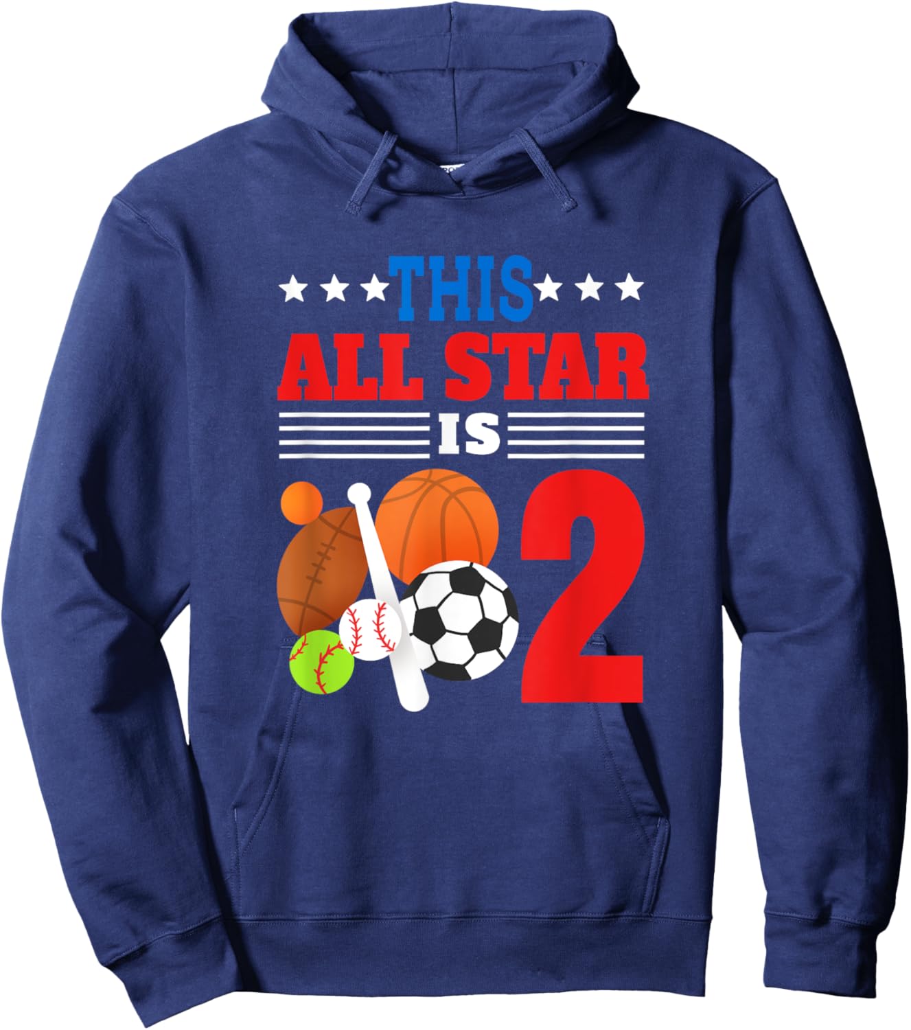 This All Star Is Two Funny 2nd Birthday Sports Lover Gift Hoodie - Hoodie | Navy
