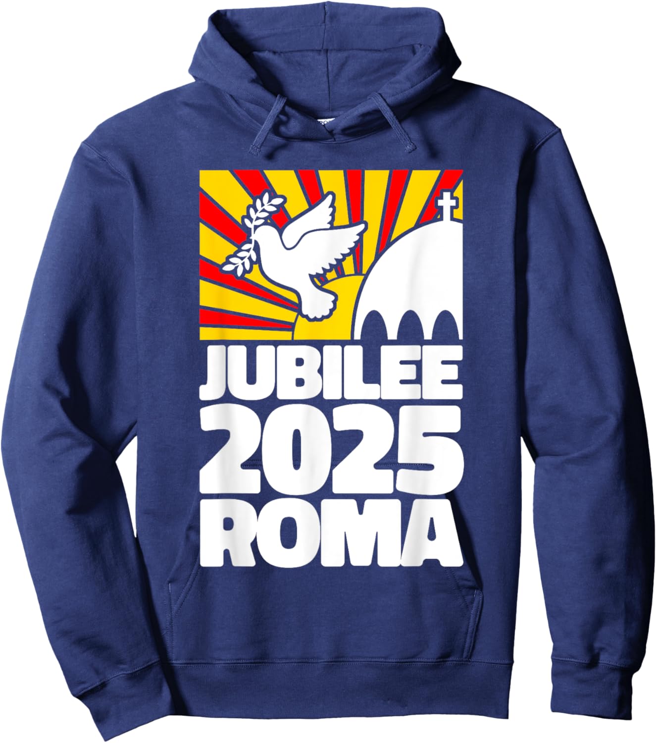 Jubilee 2025 Roma Vatican Peace Dove Red Yellow Sunrise Hoodie - Hoodie | Navy