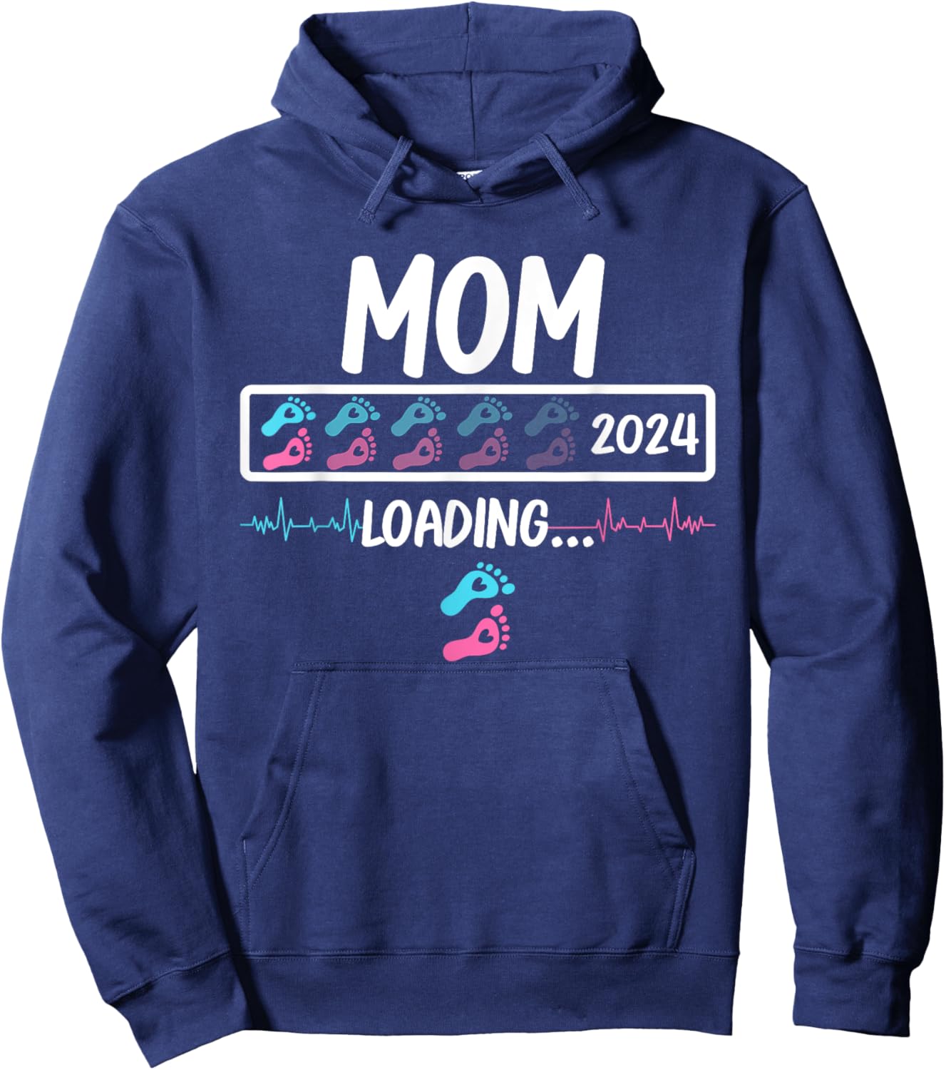 Mom 2024 Loading Gender Reveal Baby Boy Girl Pregnancy Hoodie - Hoodie | Navy