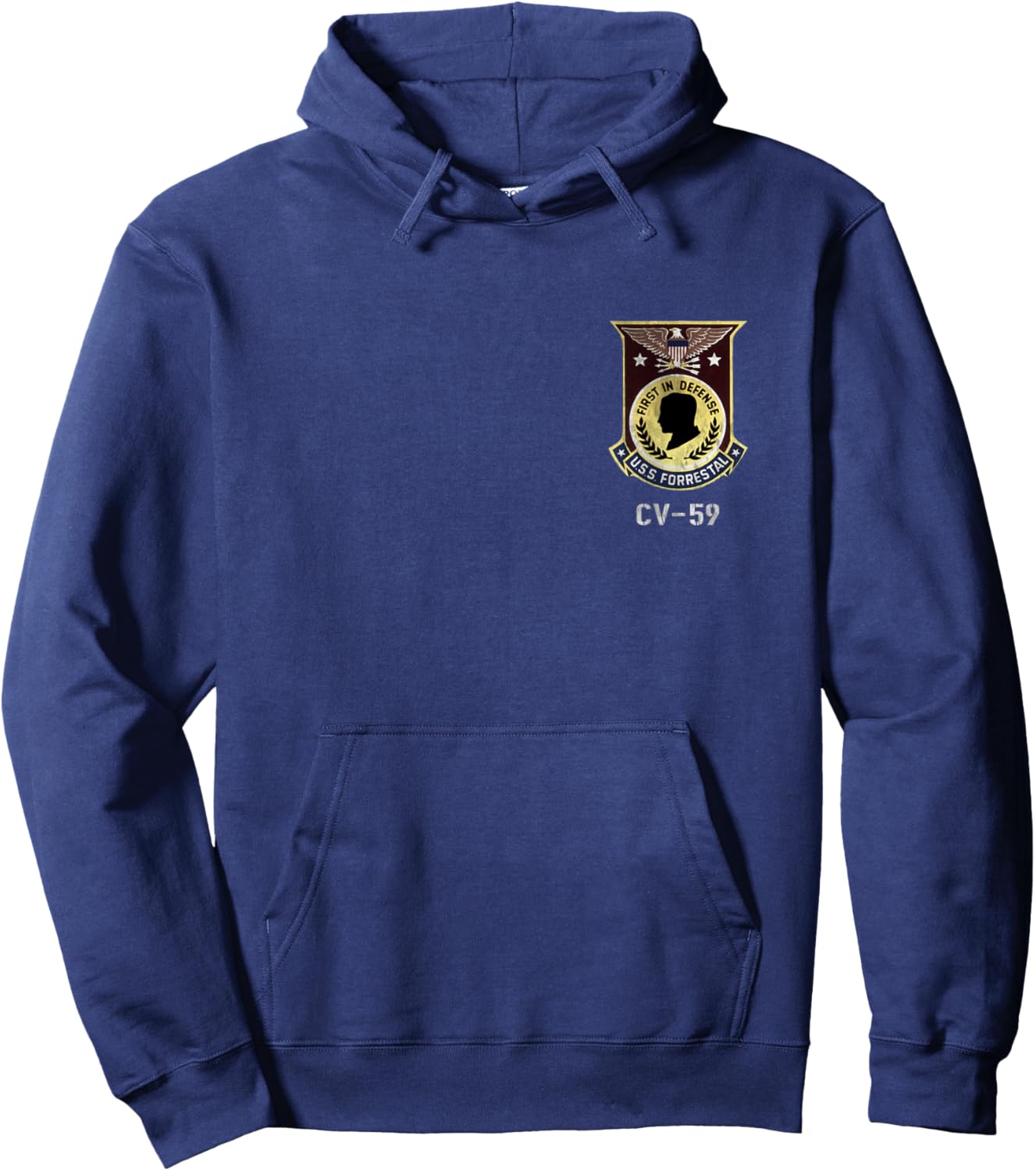 USS Forrestal CV-59 Logo American Flag Aircraft Carrier Papa Hoodie - Hoodie | Navy