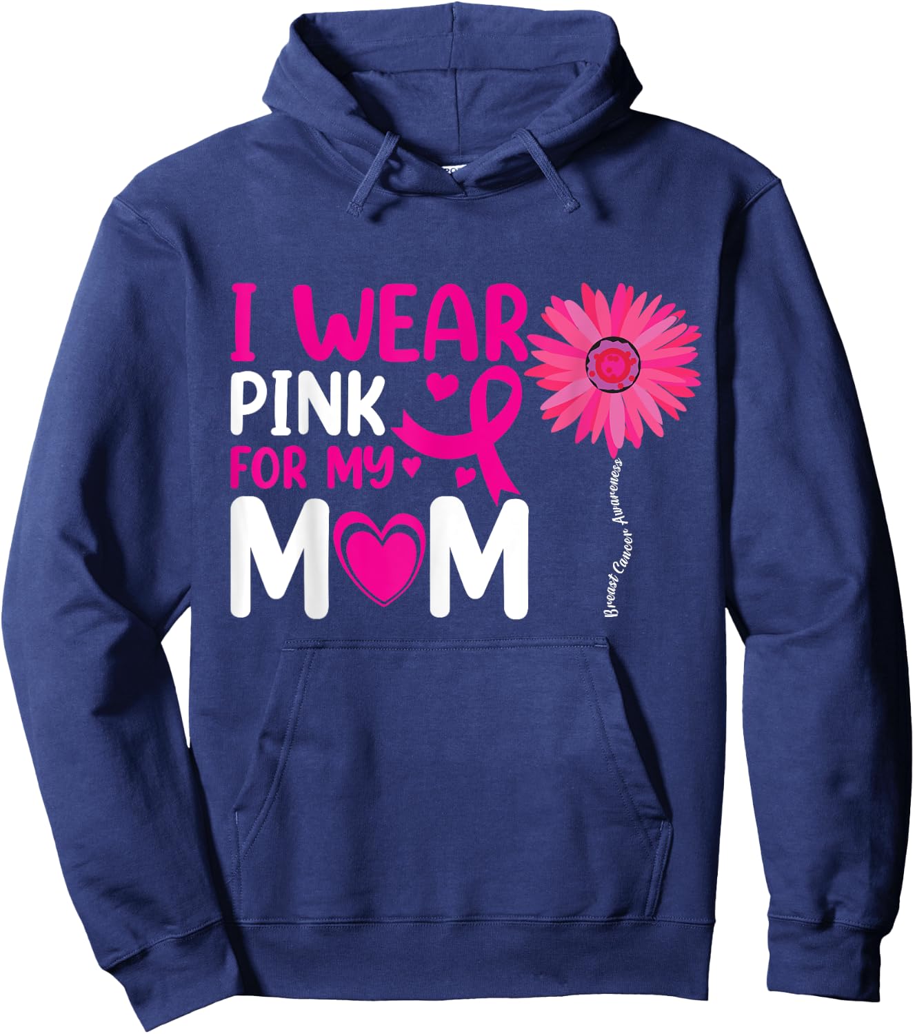 I Wear Pink for My Mom Breast Cancer Awareness Kids Support Hoodie - Hoodie | Navy