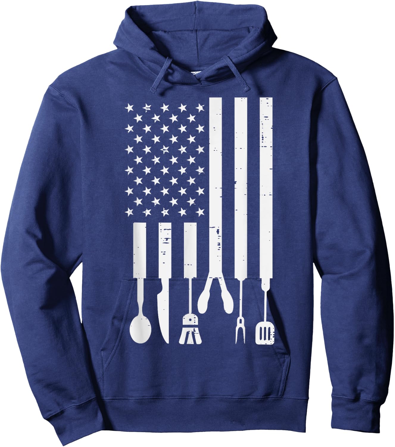 White US Flag Bbq Tools Vintage Grilling Smoking Patriotic Hoodie - Hoodie | Navy