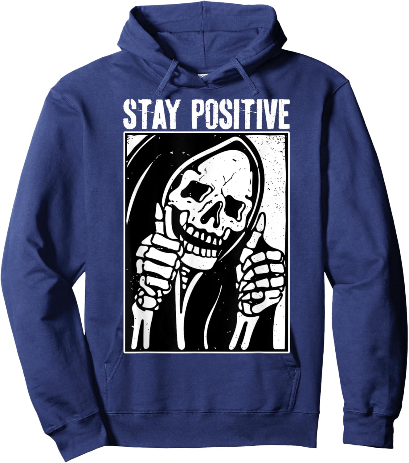 Funny Skull Stay Positive Skeleton Halloween Motivational Hoodie - Hoodie | Navy