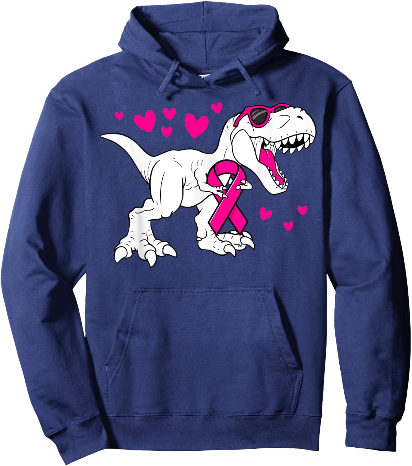 Pink Ribbon T-Rex Kids Breast Cancer Awareness Boys Toddler Hoodie - Hoodie | Navy