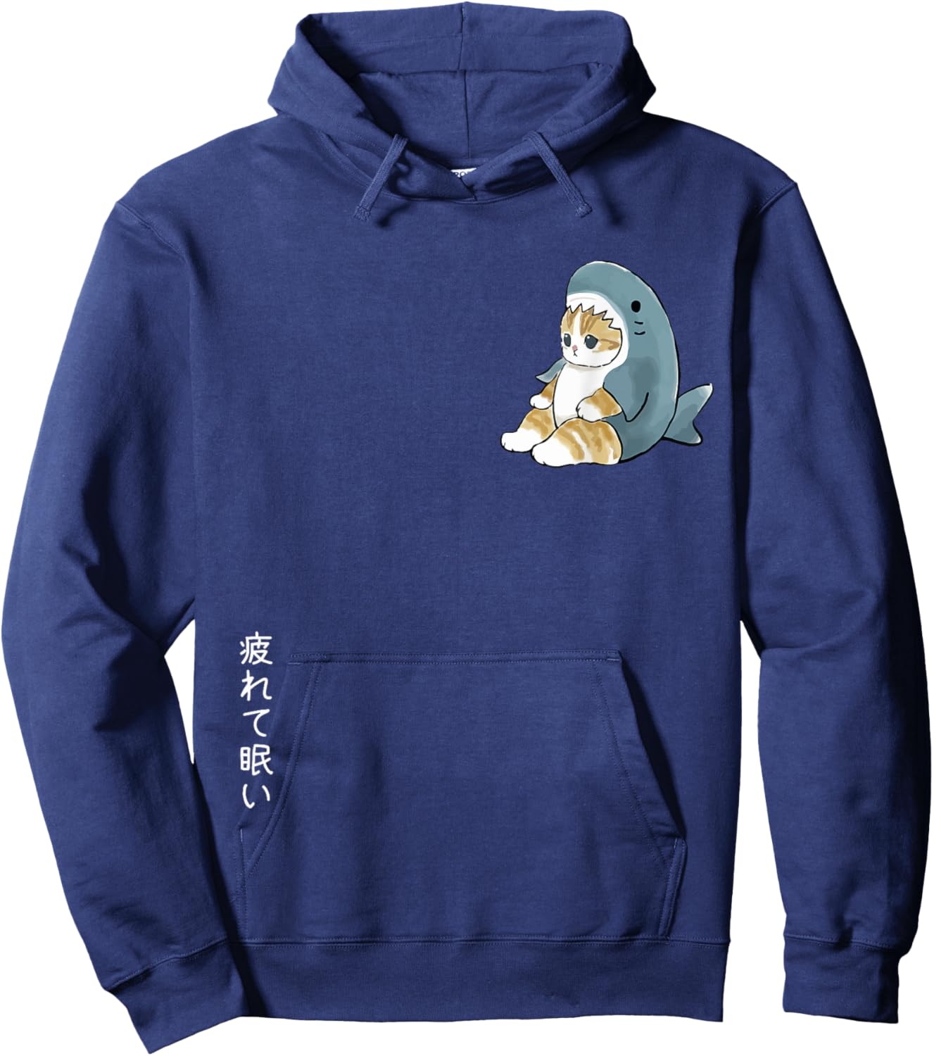 Adorable Cat in Shark Costume, Tired & Sleepy, Japanese Text Women Hoodie - Hoodie | Navy