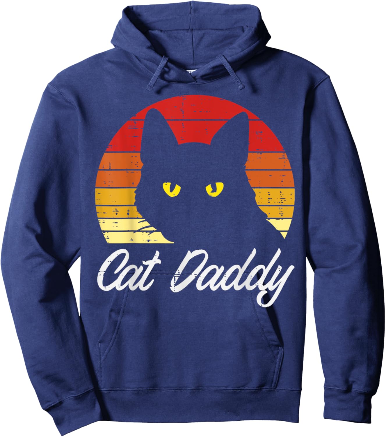 Black Cat Daddy Sunset Retro Feline Animal Pet Dad Men Boys Hoodie - Hoodie | Navy