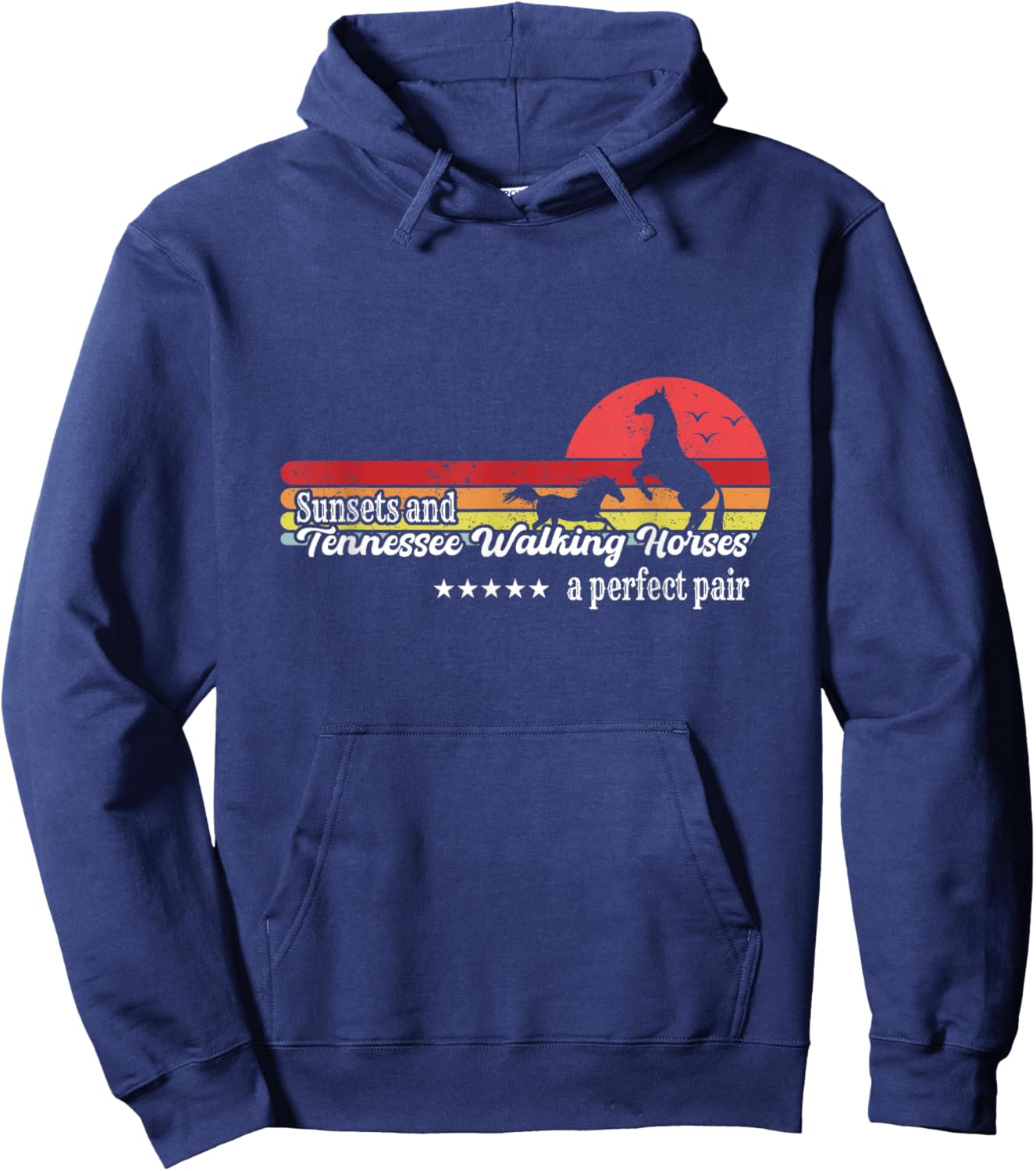 Vintage Sunset Horse Riding Tennessee Walking Breed Cowgirl Hoodie - Hoodie | Navy