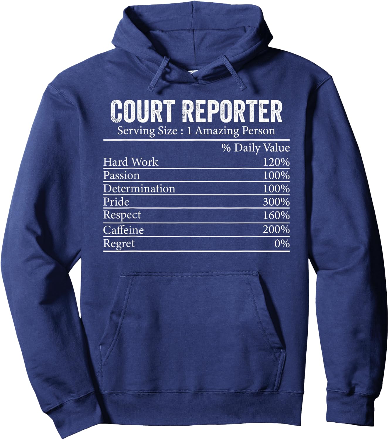 Funny Court Reporter Nutrition Facts Information Men Women Hoodie - Hoodie | Navy