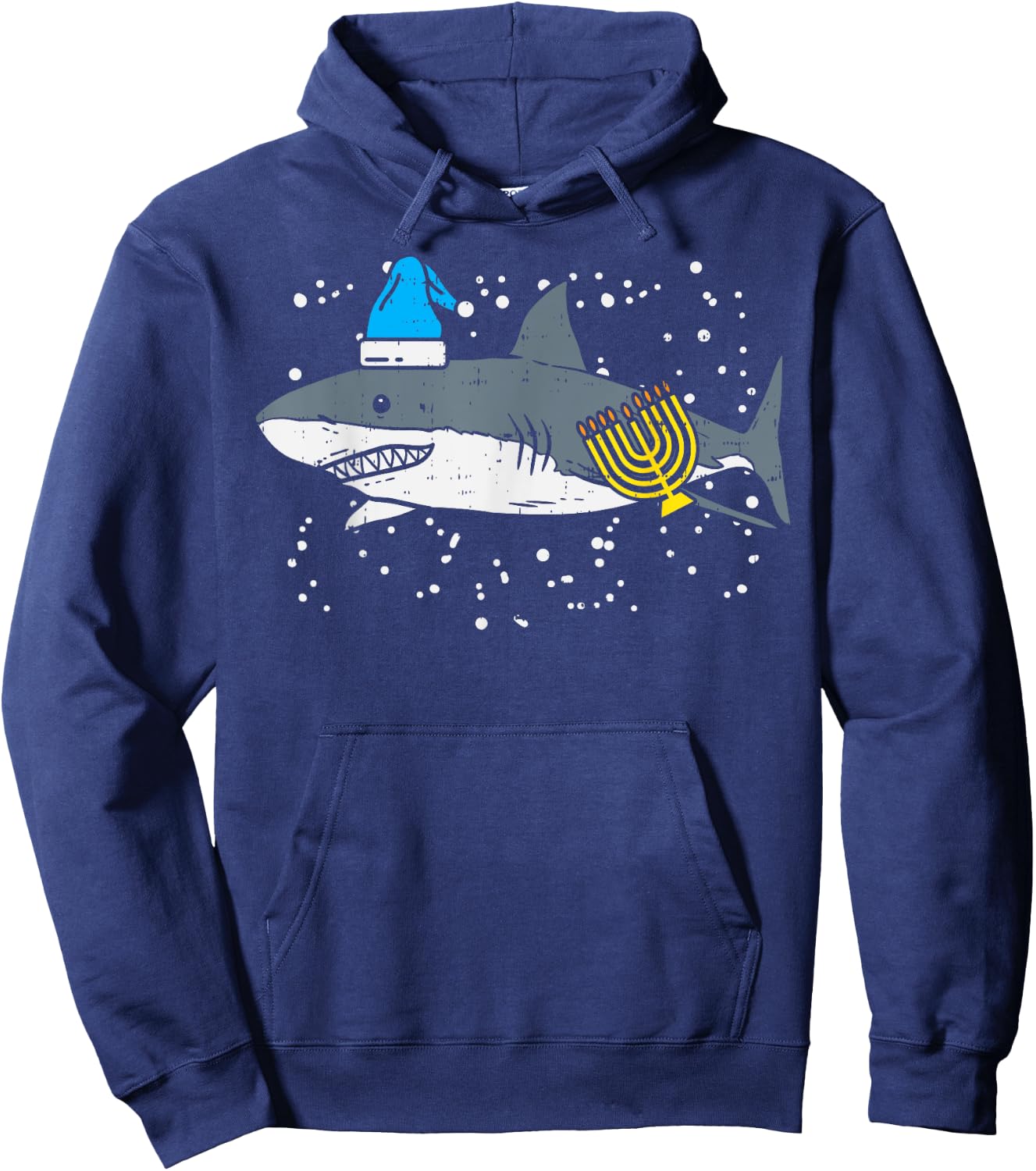 Jewish Shark Menorah Funny Hanukkah Chanukah Animal Gift Hoodie - Hoodie | Navy