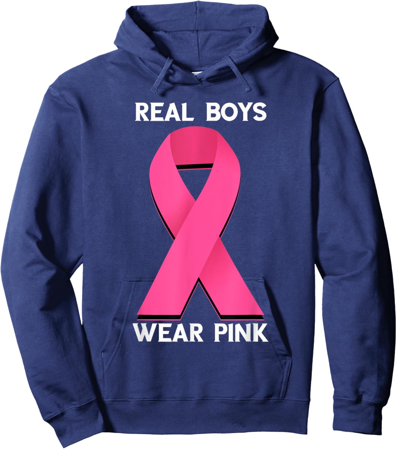 Real Boys Wear Pink Breast Cancer Awareness Pink Ribbon Hoodie - Hoodie | Navy
