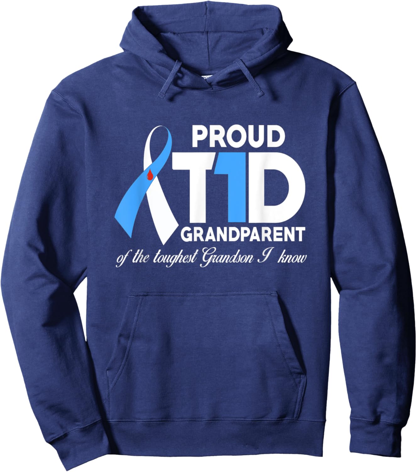 Proud T1D Grandparent Of Grandson Diabetes Awareness Gift Hoodie - Hoodie | Navy