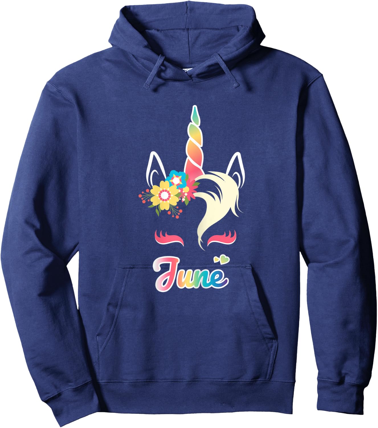 Rainbow Unicorn June apparel Custom Name Gift girls Hoodie - Hoodie | Navy