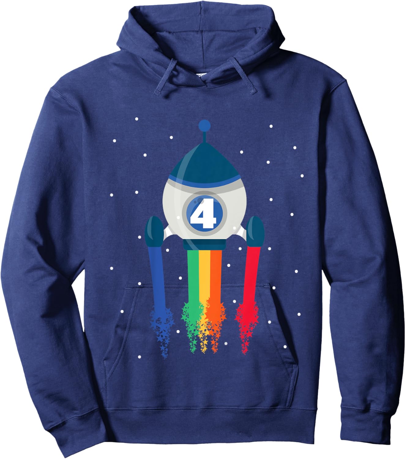 Kids I'm 4 Rainbow Space Rocket 4th Children's Son Birthday Party Hoodie - Hoodie | Navy