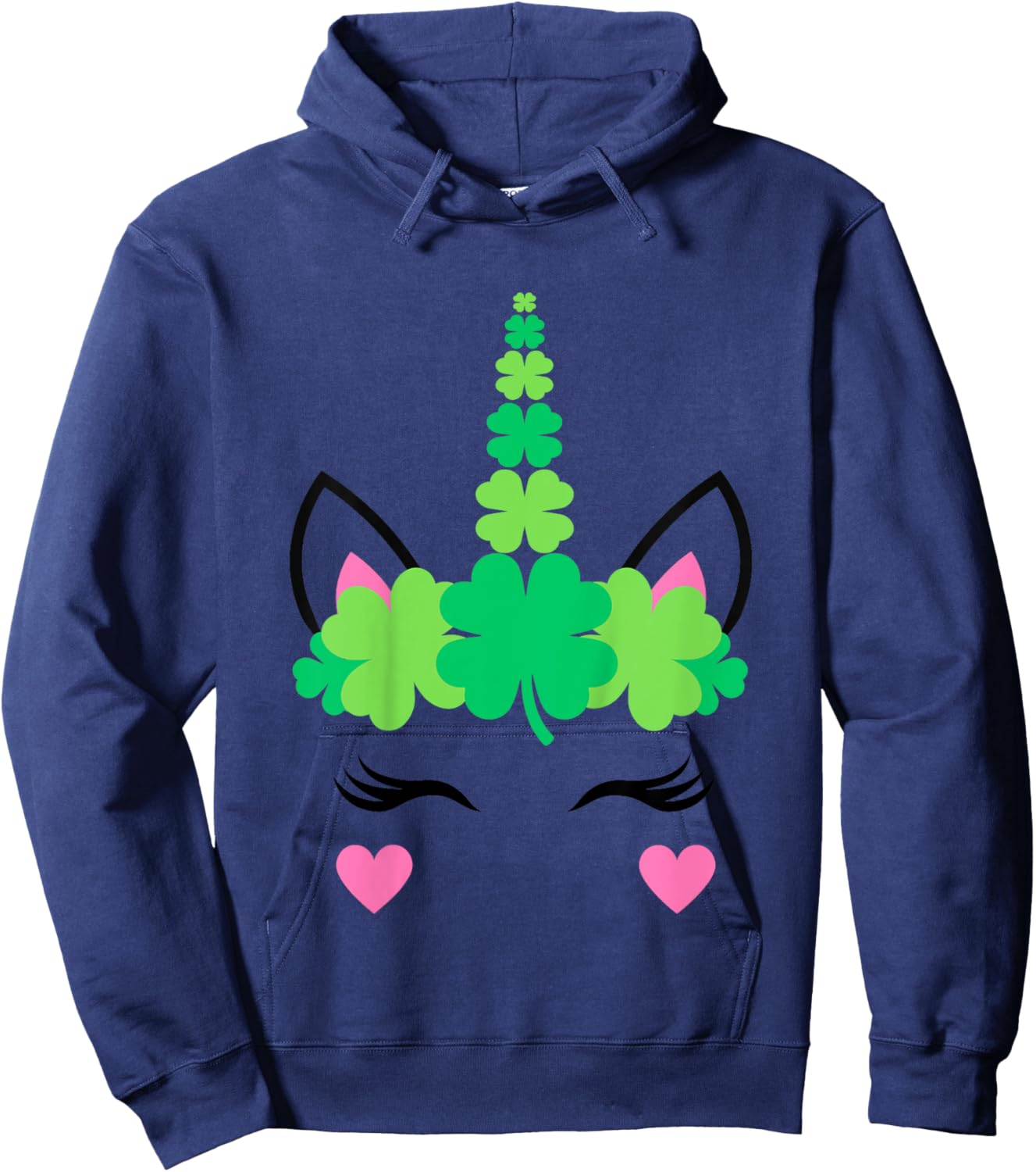 Kids Girls St Patricks Day Unicorn Toddler Irish Shamrock Clover Hoodie - Hoodie | Navy