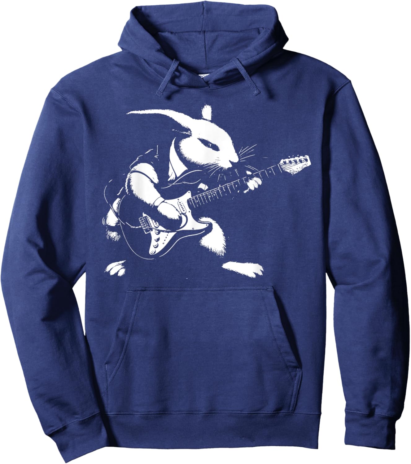 Rabbit Playing Bass Guitar Shirt Men Animal Playing Guitar Hoodie - Hoodie | Navy