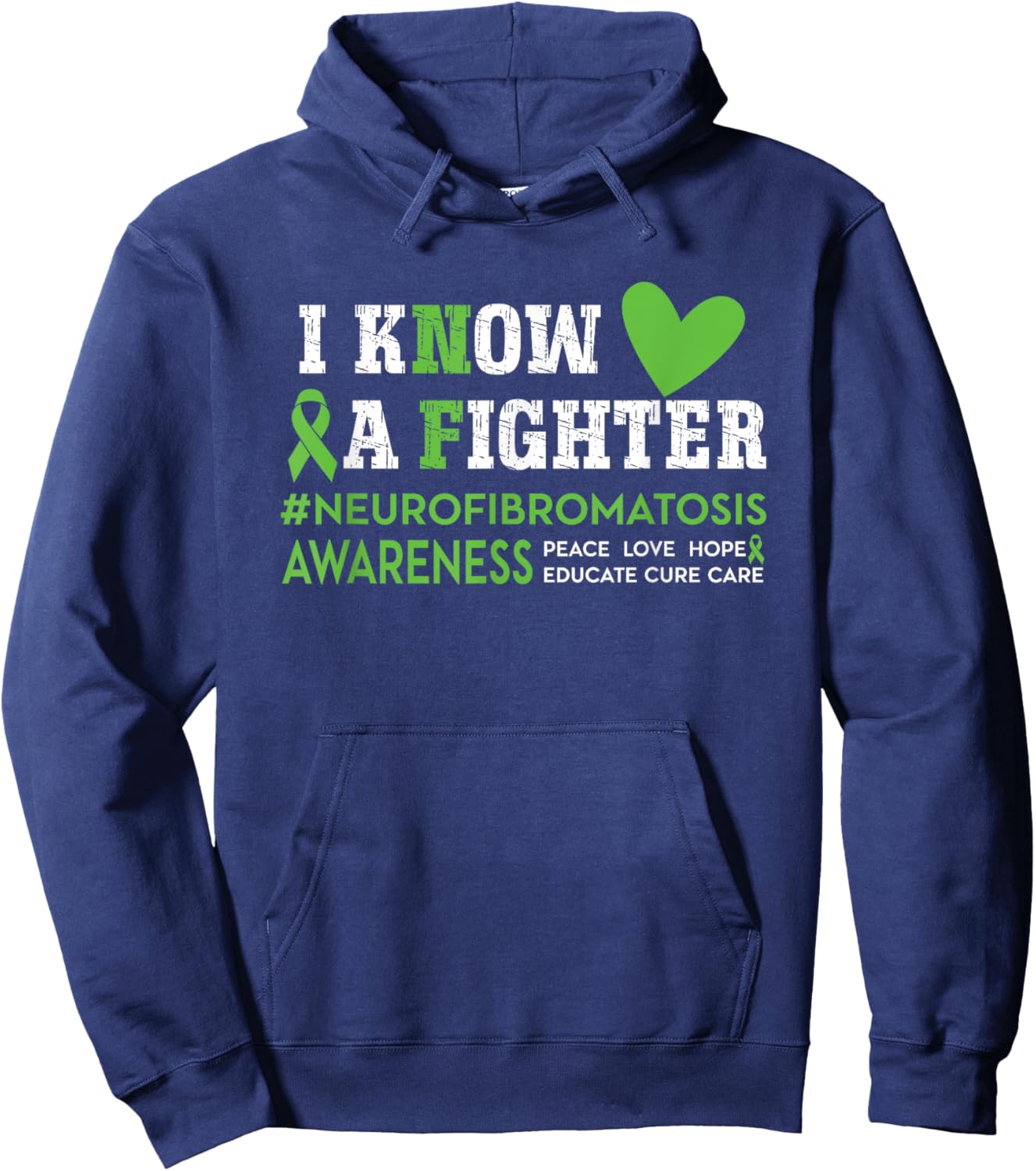 NF Neurofibromatosis Awareness I Know a Fighter Green Ribbon Hoodie - Hoodie | Navy