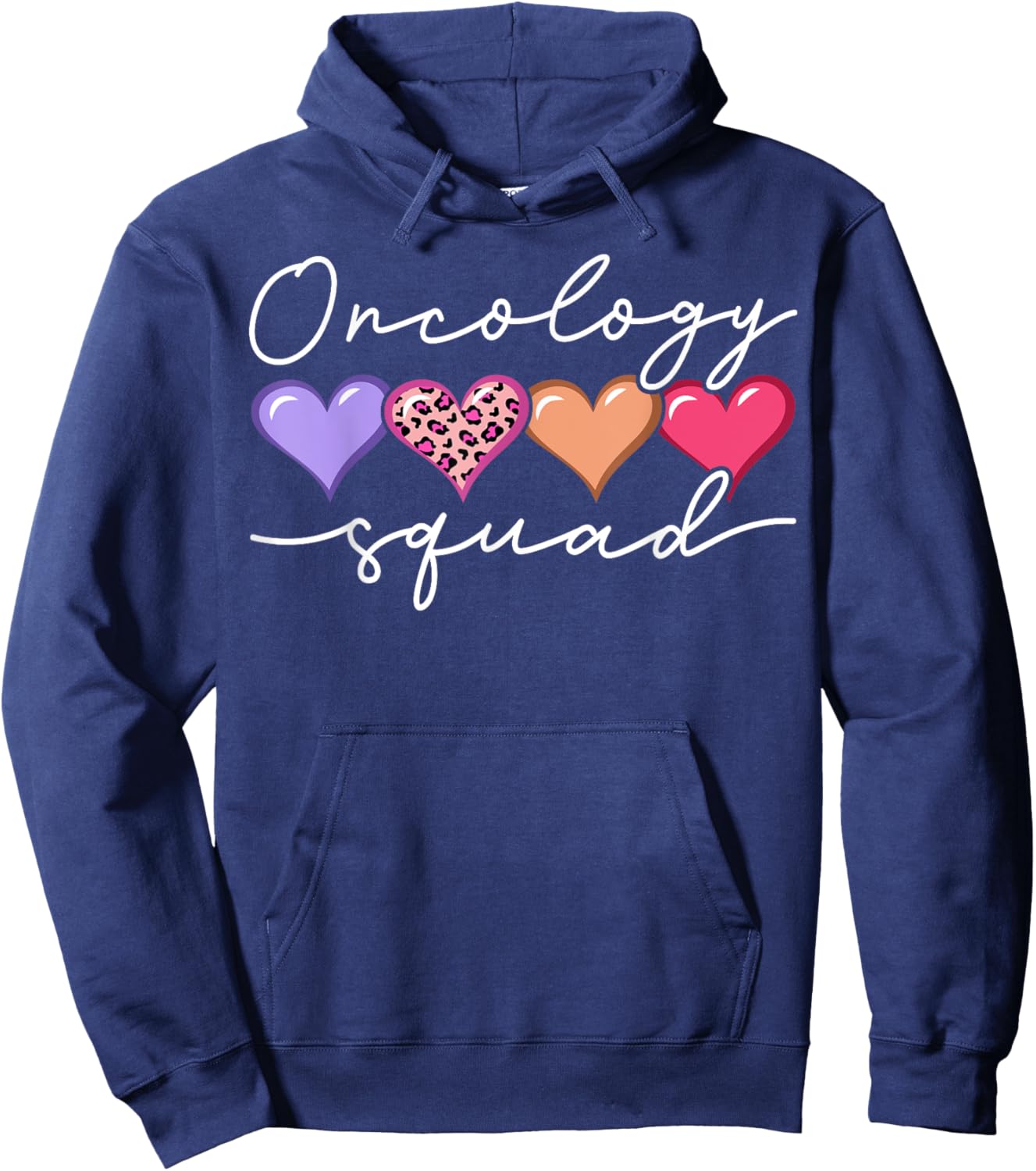 Oncology Squad Oncologist Oncology Nurse Heart Leopard Hoodie - Hoodie | Navy