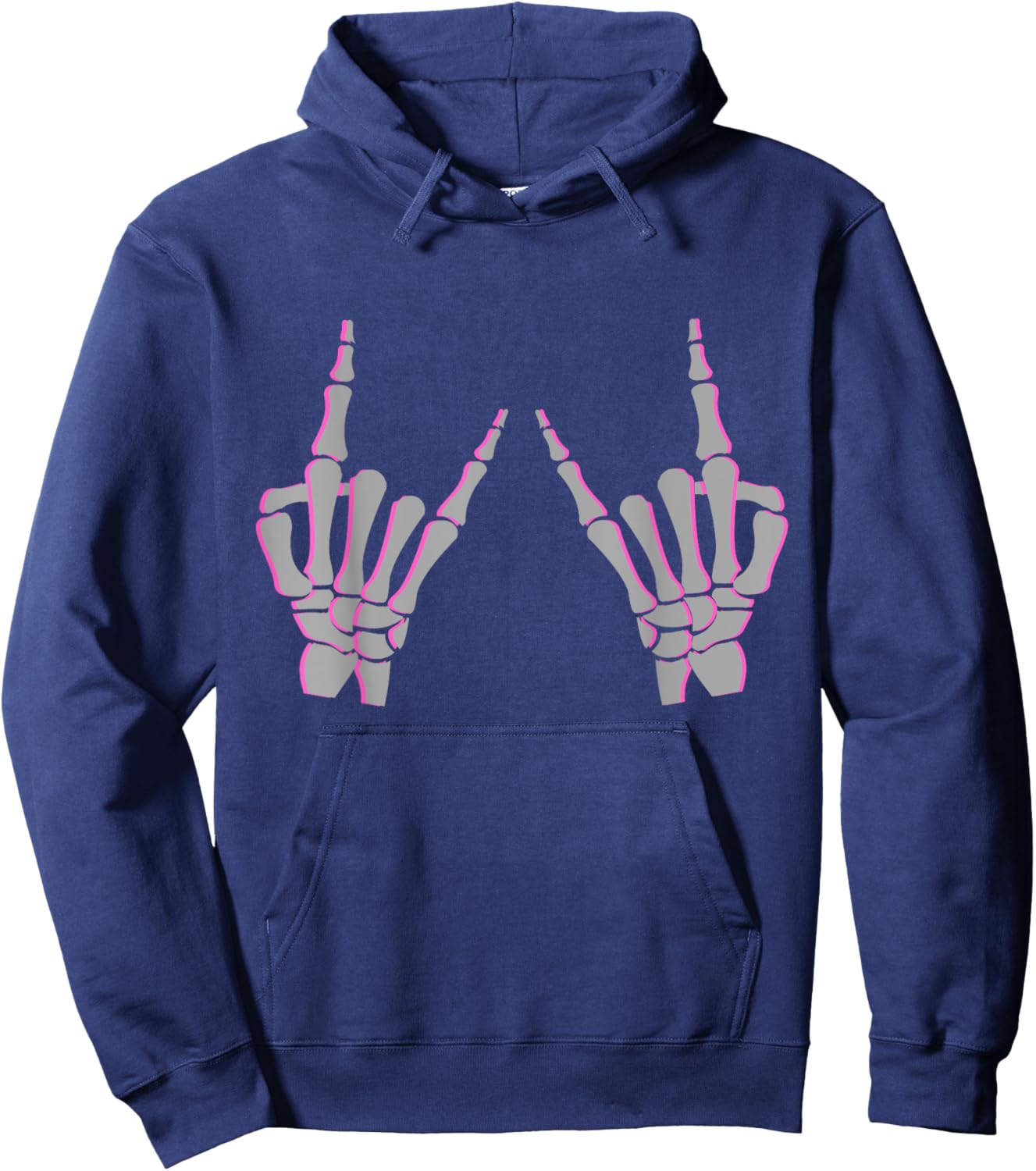 Skeleton Hand Horns Rock On Heavy Metal Women Back the Pink Hoodie - Hoodie | Navy
