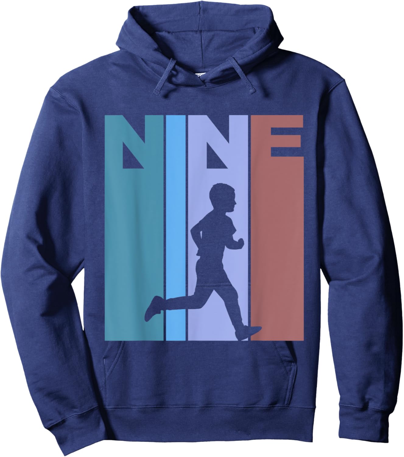 Retro 9th Birthday Running Theme 9 Year Old Runner Hoodie - Hoodie | Navy