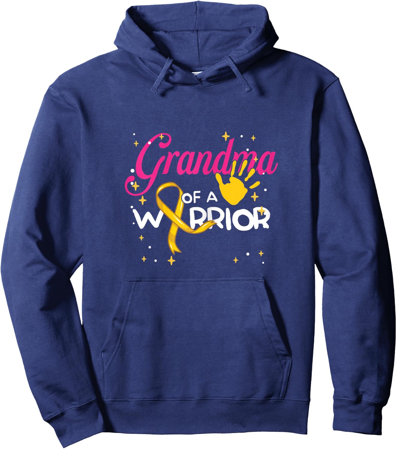 Grandma Of A Warrior | Yellow Ribbon | Childhood Cancer Hoodie - Hoodie | Navy