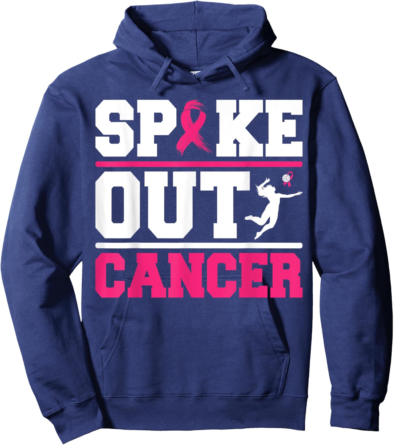Spike Out Cancer Volleyball Player Breast Cancer Awareness Hoodie - Hoodie | Navy