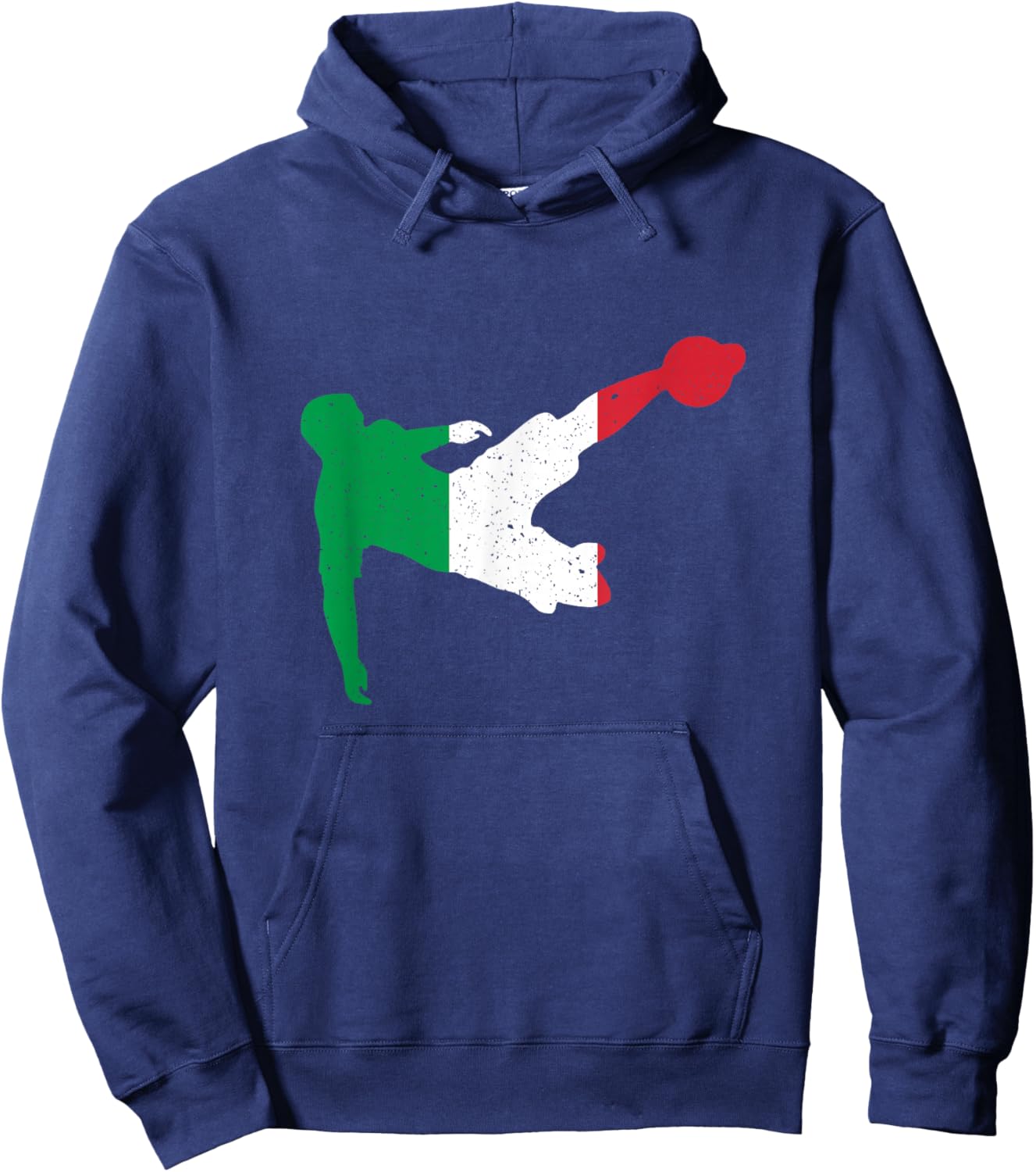 Vintage Italy Flag In Football Soccer Player Silhouette Hoodie - Hoodie | Navy