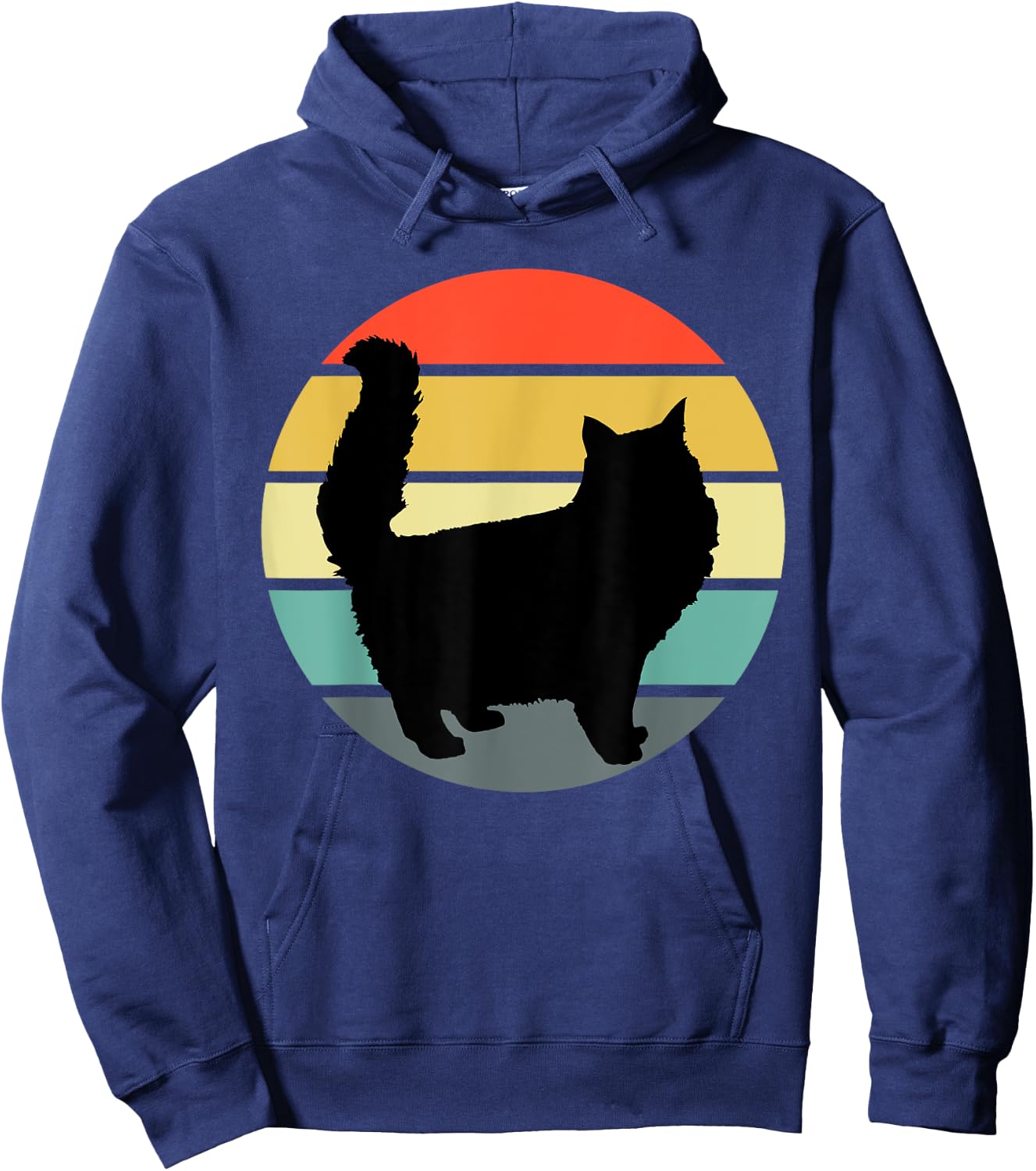 Funny Fluffy Black Cat Vintage Retro Style Gift Men Women Hoodie - Hoodie | Navy