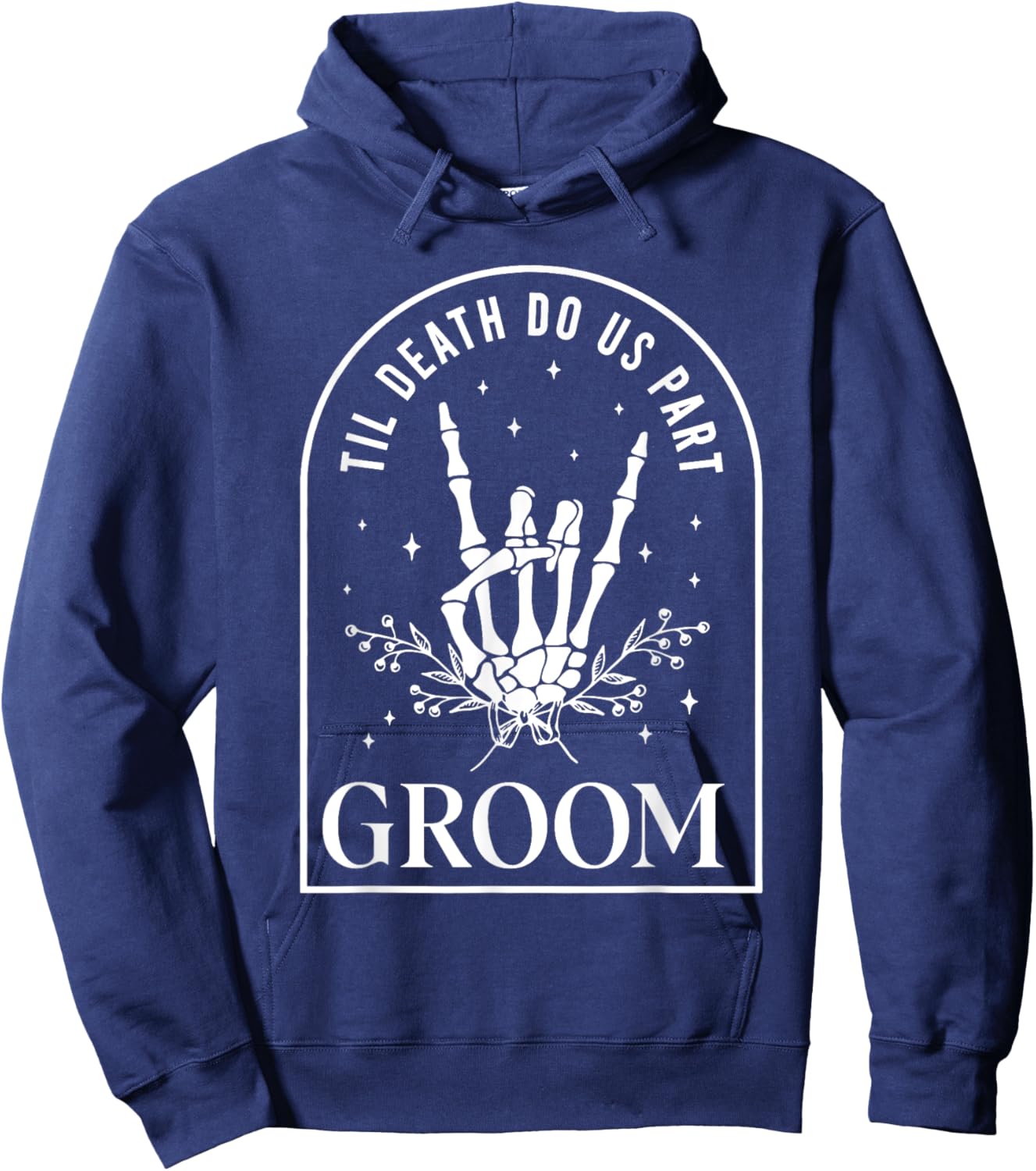 Groom Bride Skeleton Rock Hand Couples Wedding Halloween Hoodie - Hoodie | Navy