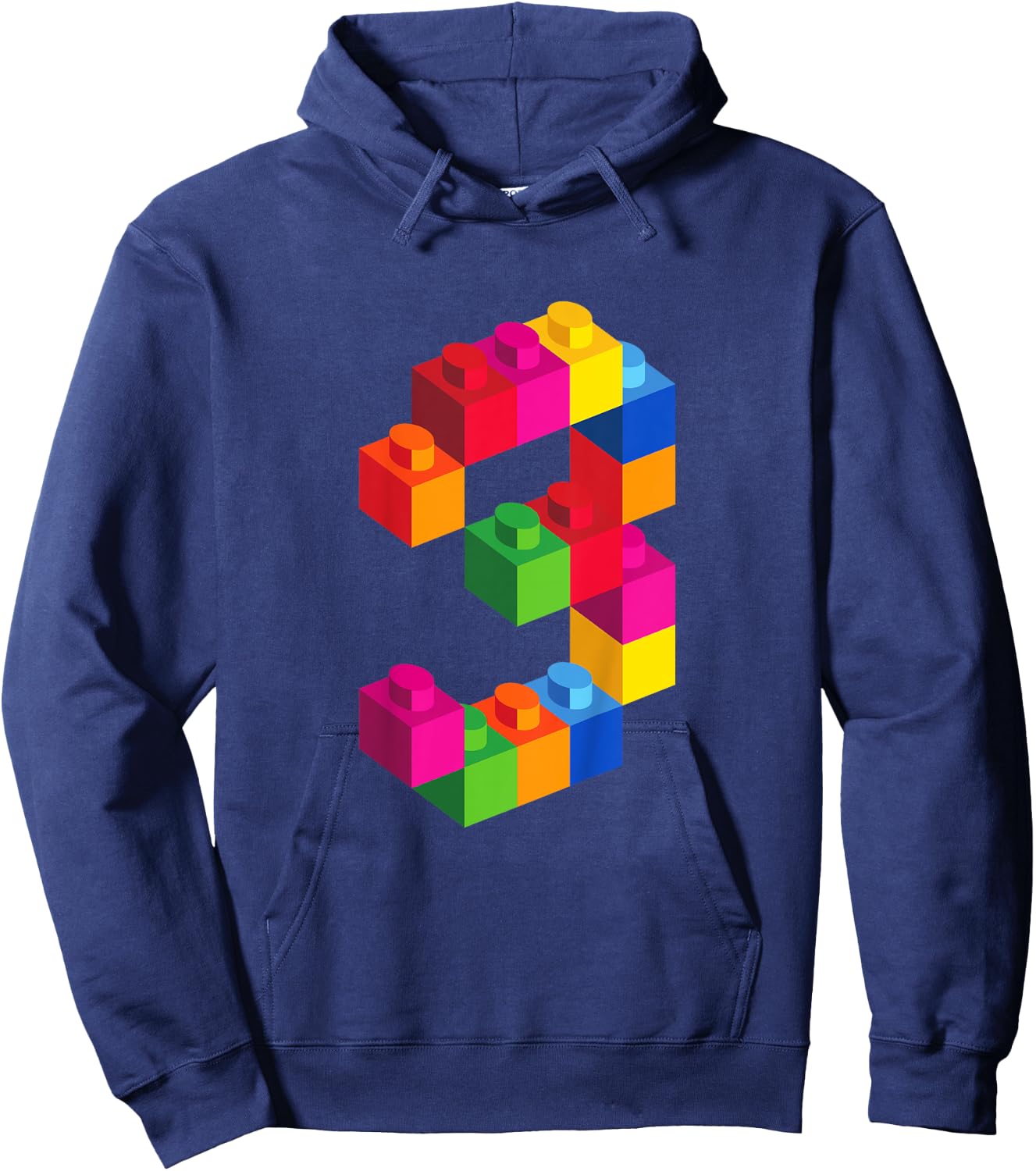 3 Year Old Building Blocks Birthday T Shirt Bricks 3rd Gift Hoodie - Hoodie | Navy